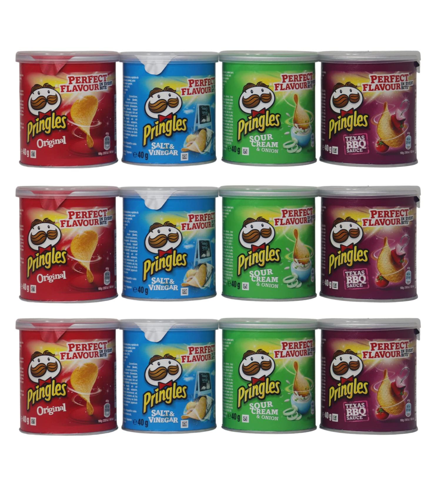 Pringles Crisps Pop & Go Travel Box of 12 Multi Flavour Pots Sour Cream & Onion Salt & Vinegar Texas BBQ Original- Perfect for a Family Cinema Night- Sleepover -Suitable For Vegetarians & Vegans - Buy Online on GoSupps.com