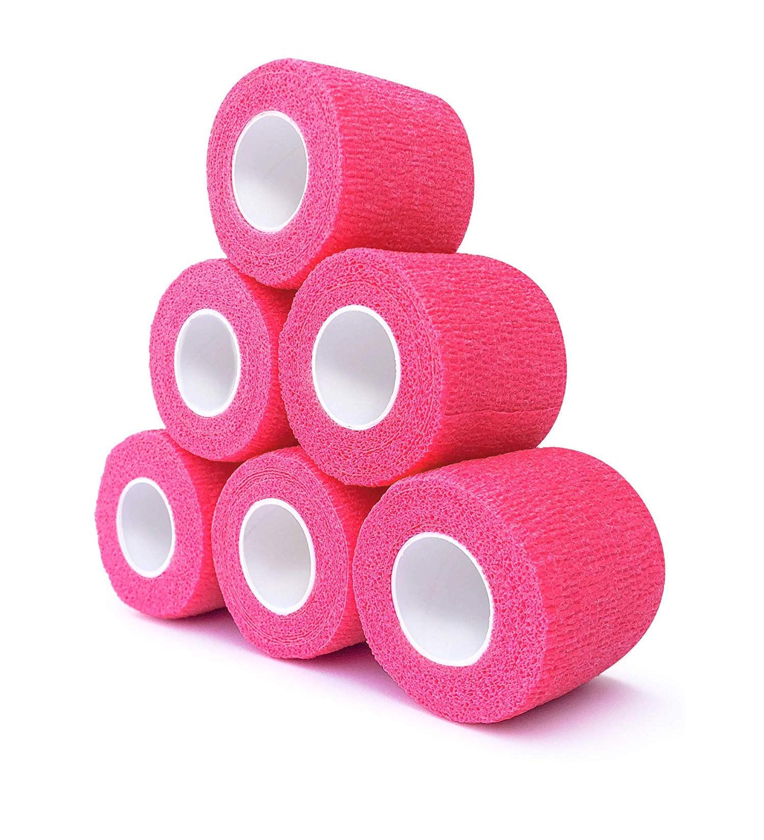 Cohesive Bandage 2" x 5 Yards 6 Rolls Self Adherent Wrap Medical Tape Adhesive Flexible Breathable First Aid Gauze Ideal for Stretch Athletic Ankle Sprains & Swelling Sports (Neon Pink) - Buy Online on GoSupps.com