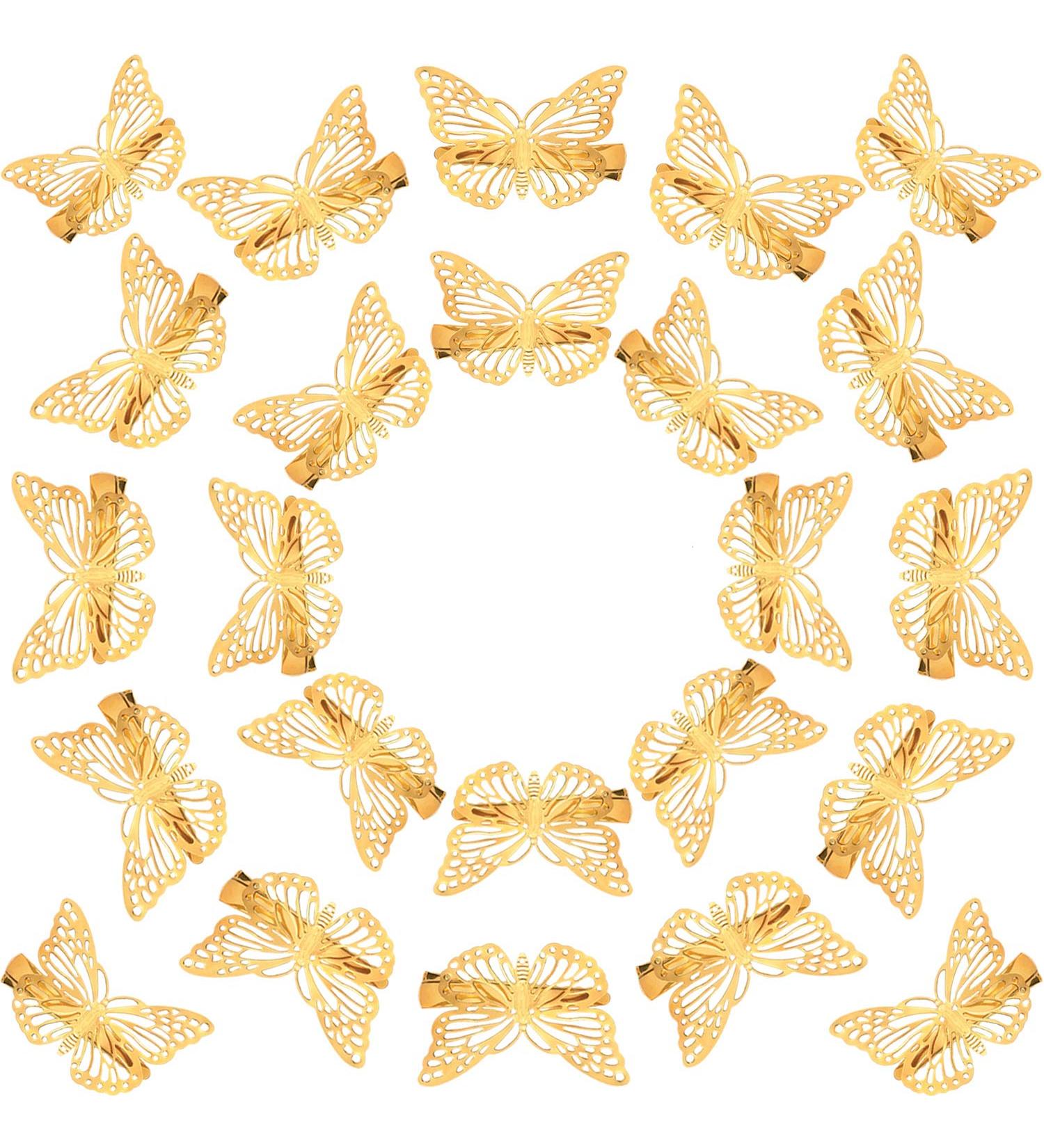 24-Piece Gold Butterfly Hair Clips for Women and Girls - Metal Hollow Hairpins in Left and Right Styles - Buy Online on GoSupps.com