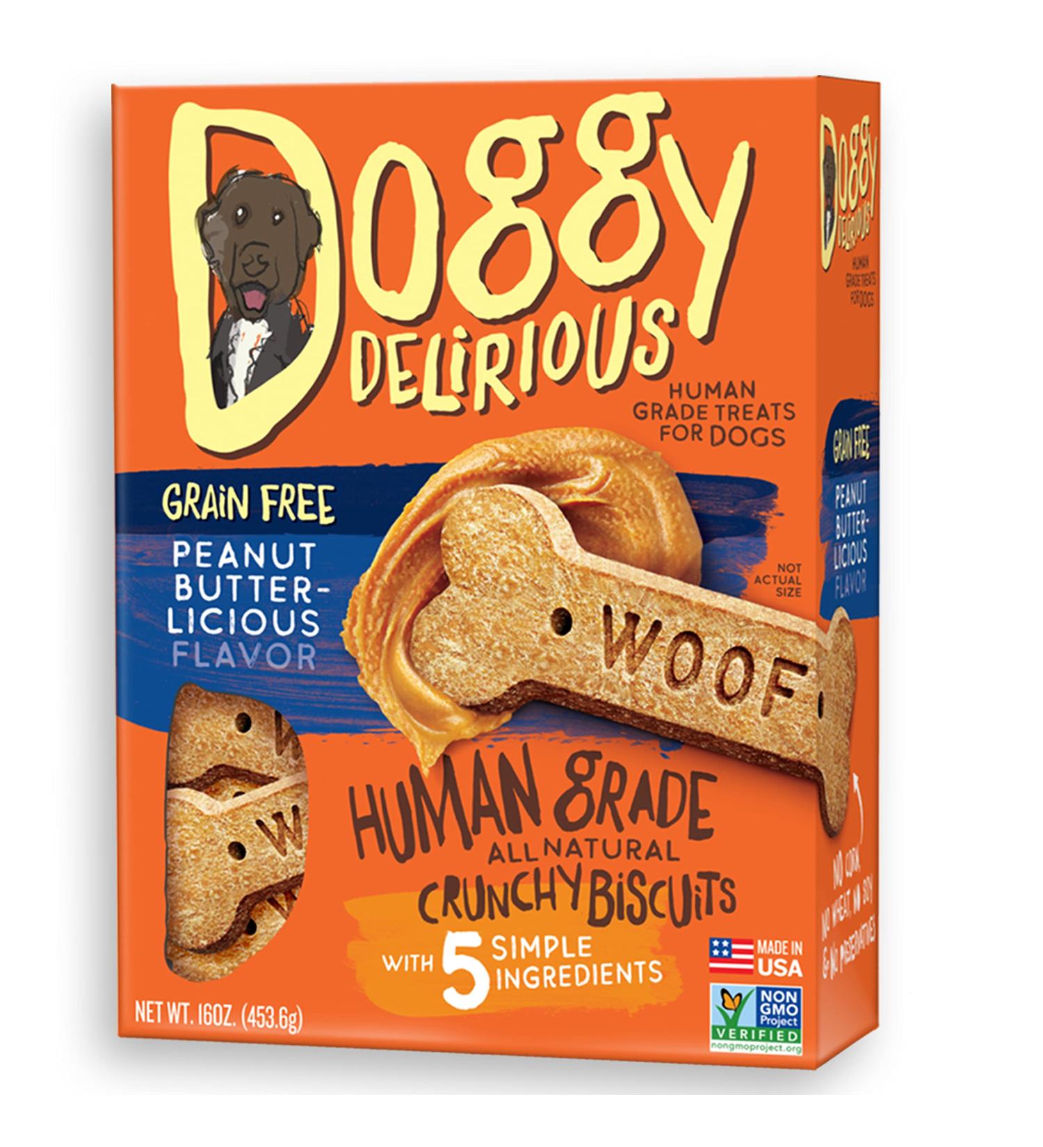 Doggy Delirious All-Natural Crunchy Dog Treats - Grain-Free, Human-Grade, Non-GMO, Peanut Butter Snacks for All Breeds - Buy Online on GoSupps.com