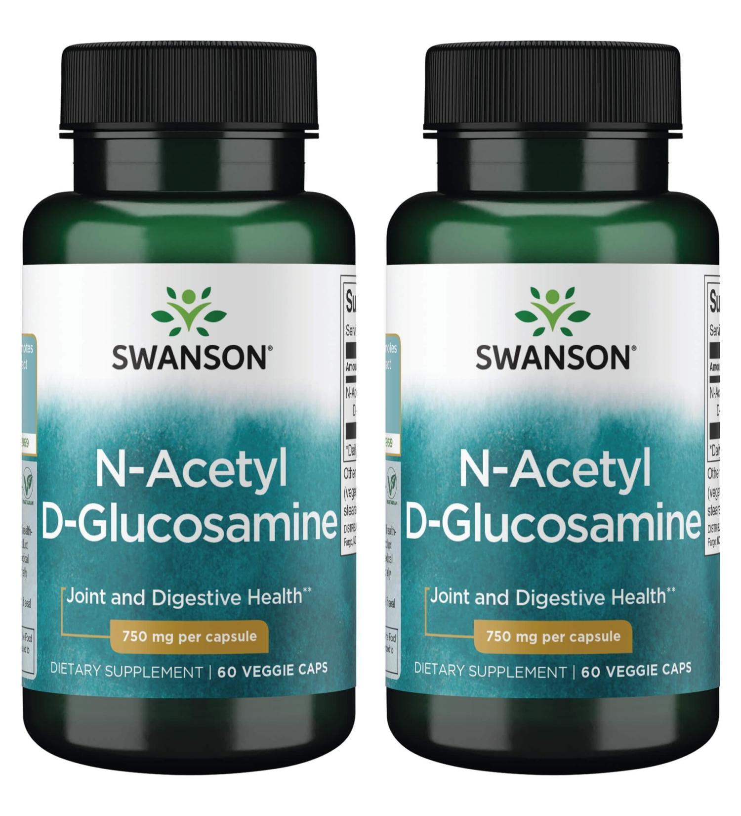 Swanson N-Acetyl D-Glucosamine - Natural Supplement Promoting Joints Support & Gastrointestinal Health - Natural Formula Supporting Healthy Cartilage - (60 Veggie Capsules, 750mg Each) (2 Pack)