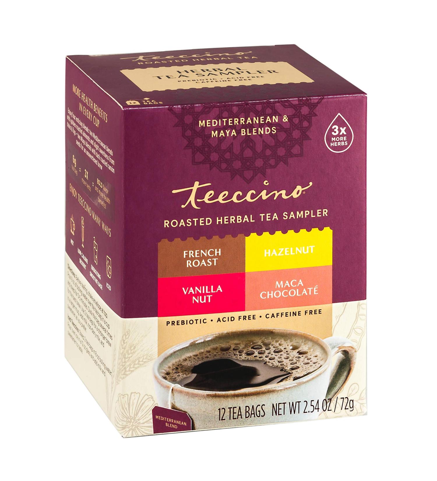 Teeccino Herbal Tea Sampler â€“ 4 Caffeine-Free Flavors, 12 Tea Bags (2.54 oz) - Buy Online on GoSupps.com