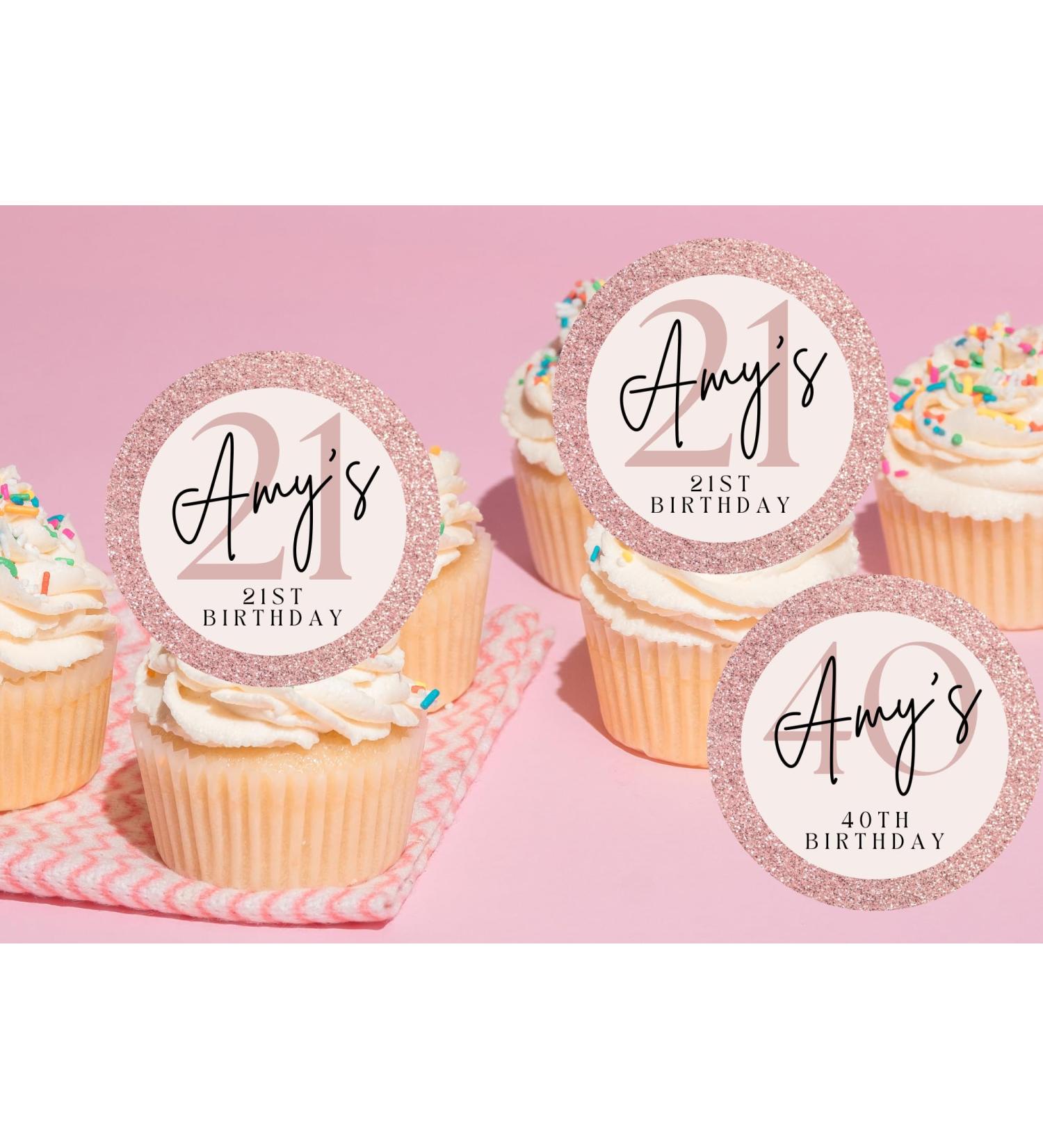 edible 20 x Birthday Personalised cupcake toppers uncut ANY AGE (icing paper)