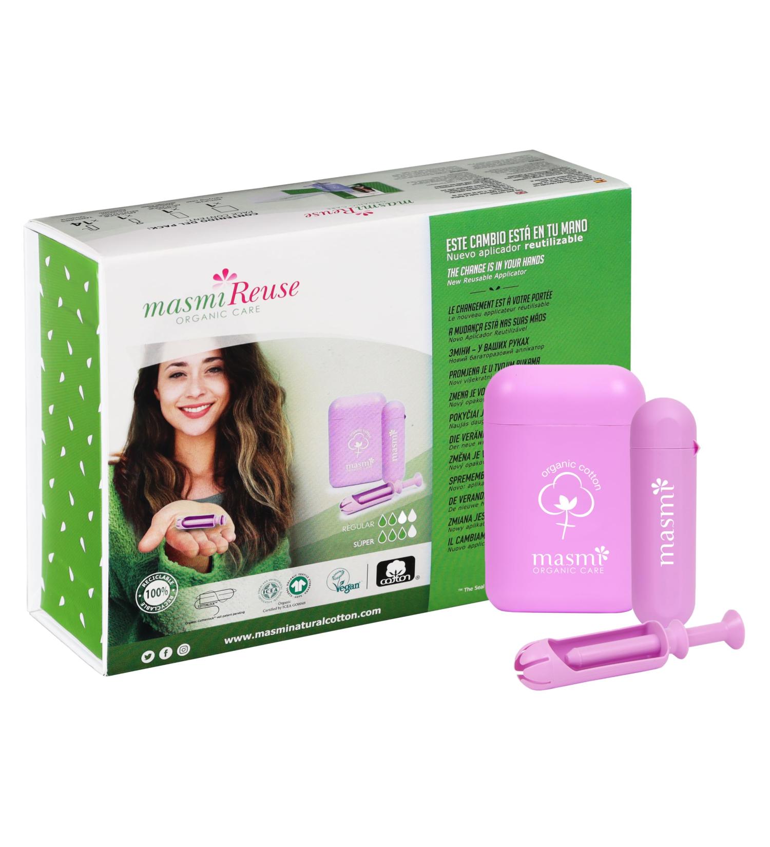 Organic Tampons with Re-Use Applicator for Classic & Super Organic Tampons - Masmi