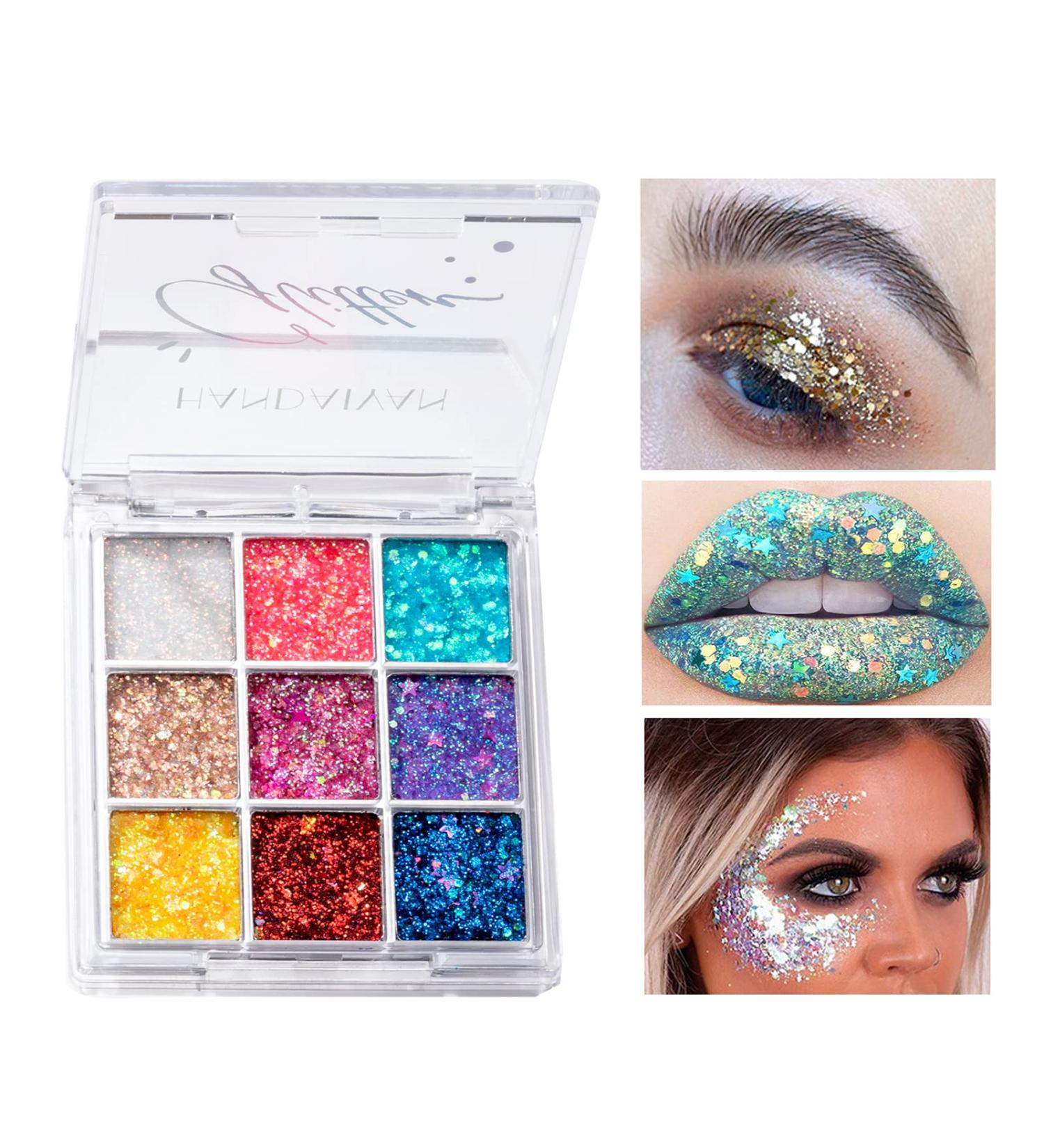 SOMGKINE Eyeshadow Glitter Eyeshadow 9 Color Palette Shiny Eyeshadow Pearlescent Makeup Highly Pigmented Shine Matte Glitter Makeup Palette Longlasting Waterproof 02 - Buy Online on GoSupps.com