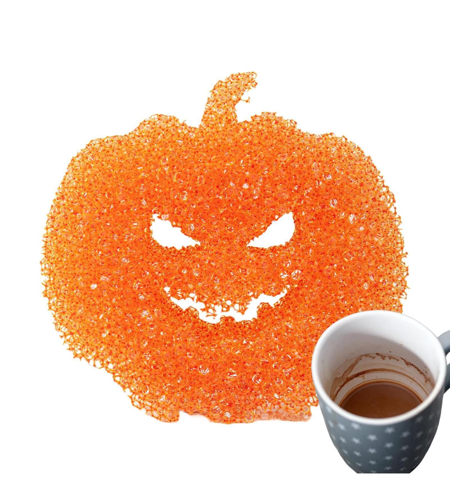 Kitchen Cleaning Sponge - Halloween Pumpkin Shape Scrub Sponge Cleaner | Absorbent Non-Scratch Dish Sponge for Dishes Pots Pans | Multipurpose Kitchen Accessories for Effective Cleaning All at Once Orange Color - Buy Online on GoSupps.com