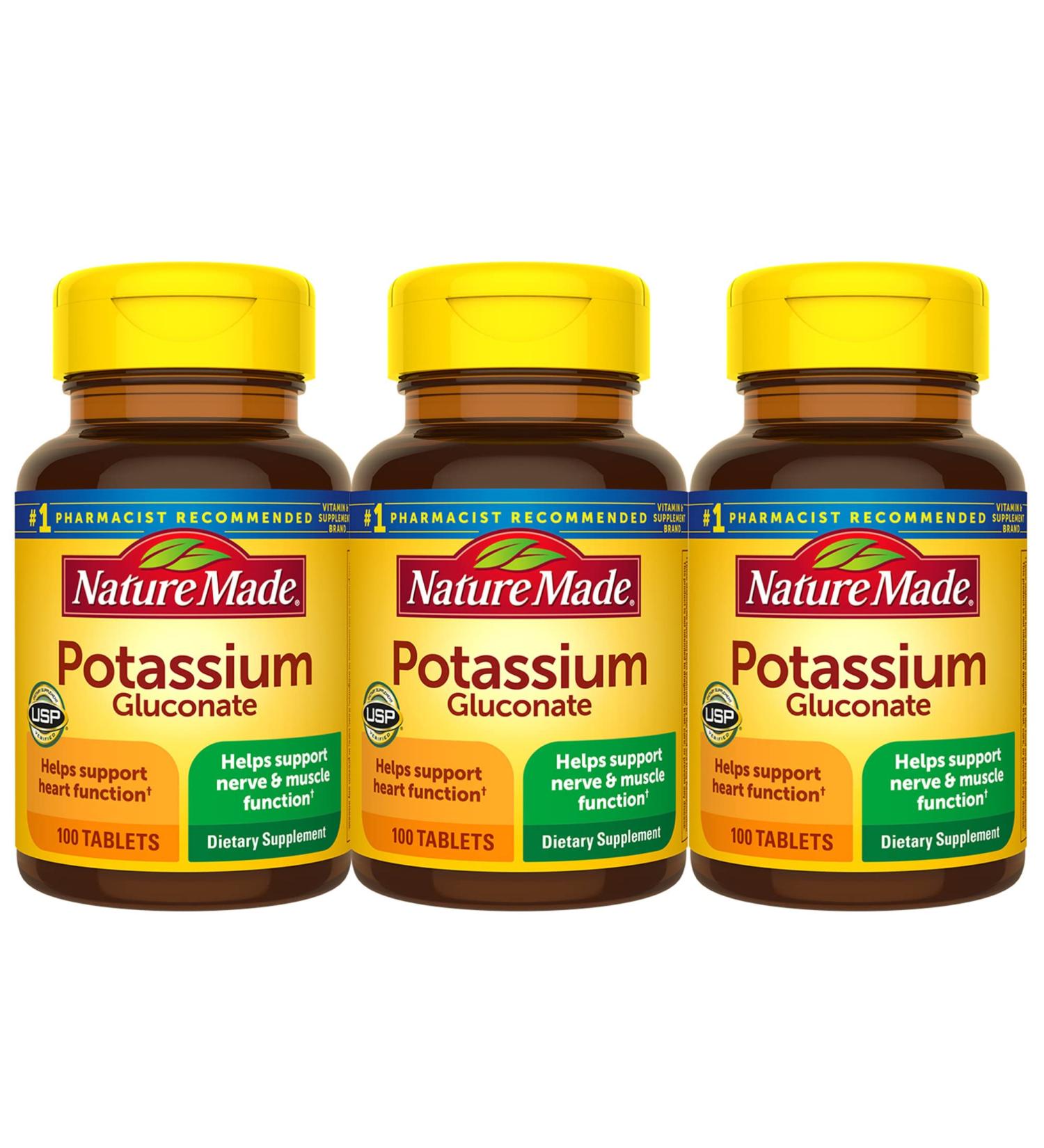 Nature Made Potassium Gluconate 550 mg | 100 Tablets - Heart & Muscle Support - Buy Online on GoSupps.com