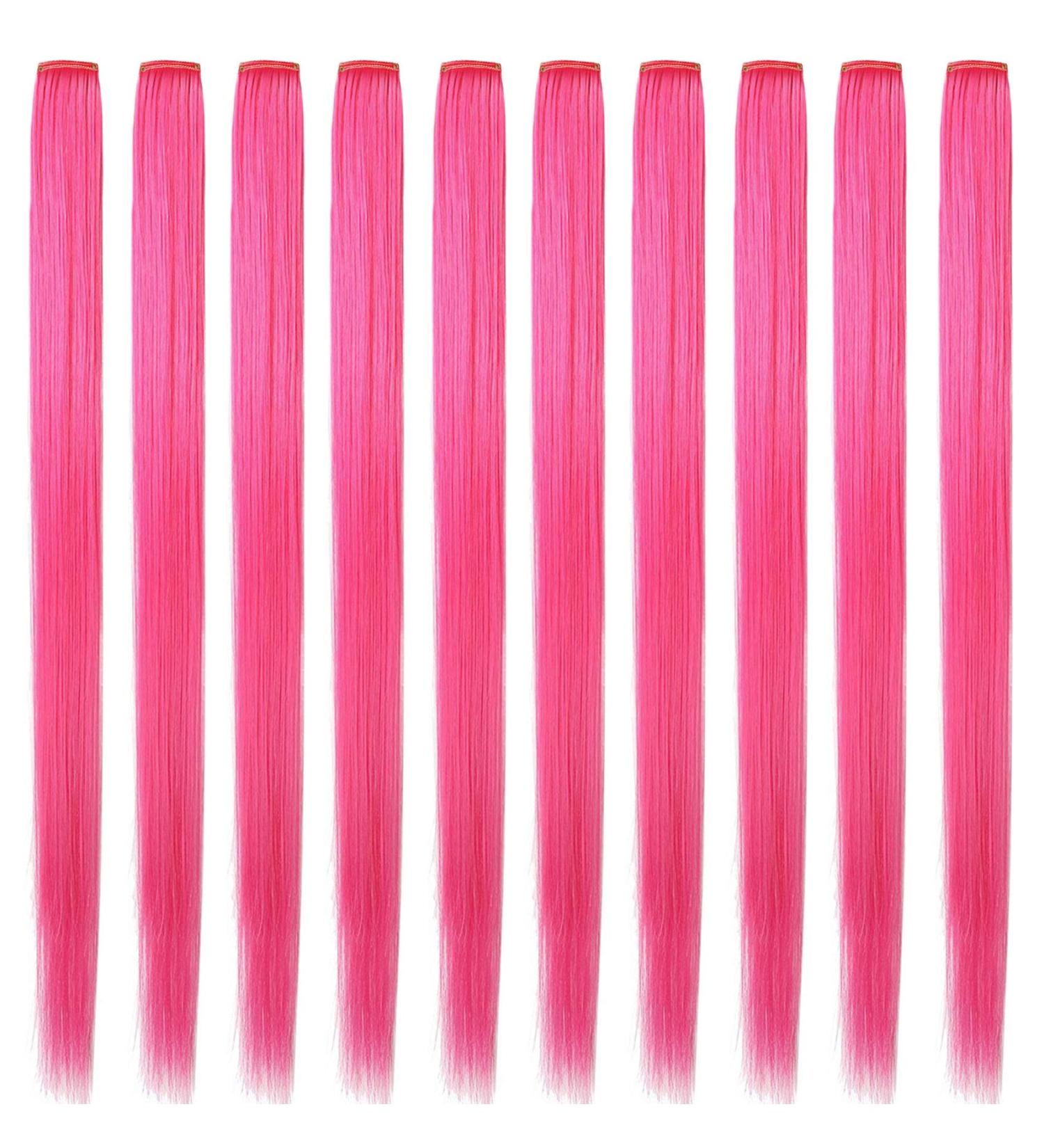 LSKJMO 10PCS Pink 22 Inch Colorful Clip-in Hair Extensions - Multicolor Straight Synthetic Hairpieces for Women & Girls - Buy Online on GoSupps.com