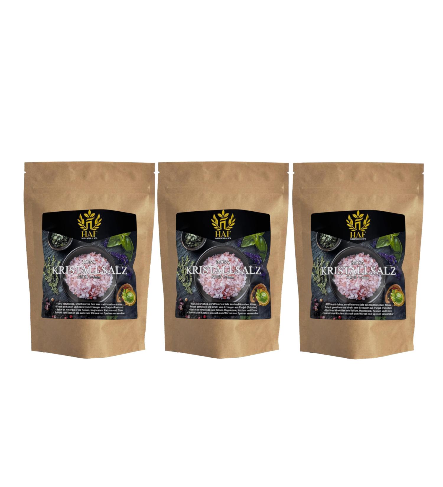  HAF HAF 3 x 1kg Pink Crystalline Salt 2-5mm - 100% Natural Unrefined from Pakistan Rich in Minerals Ideal for Cooking Seasoning and Salt Mills Hand Extracted and - Buy Online on GoSupps.com