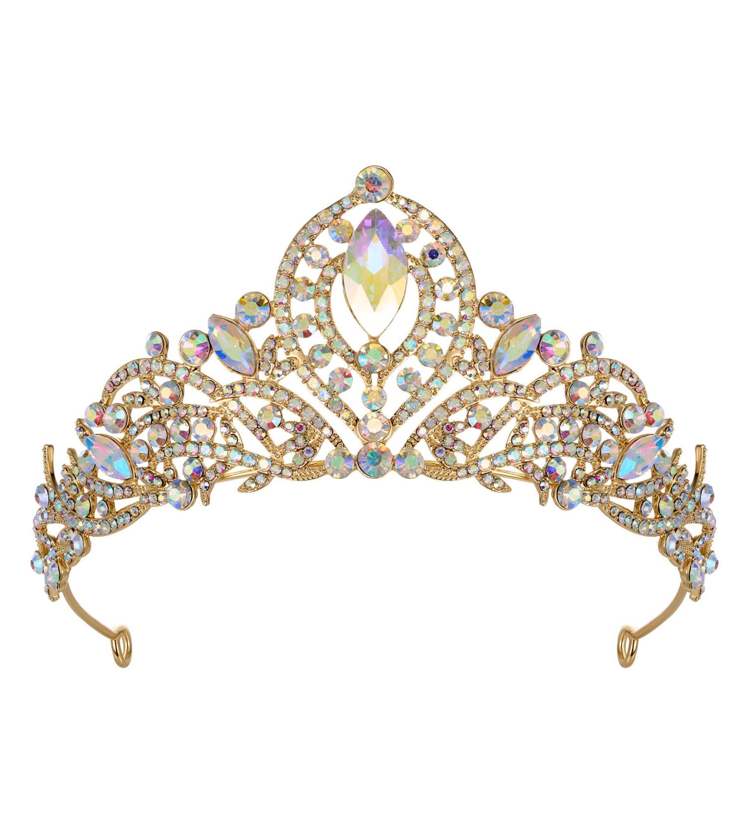 SweetV Gold Tiara Crown for Women Girls - Multicolor Crystal Pageant Crown Princess Diadem for Prom, Birthday Party, Halloween - AB Crystal-3 - Buy Online on GoSupps.com