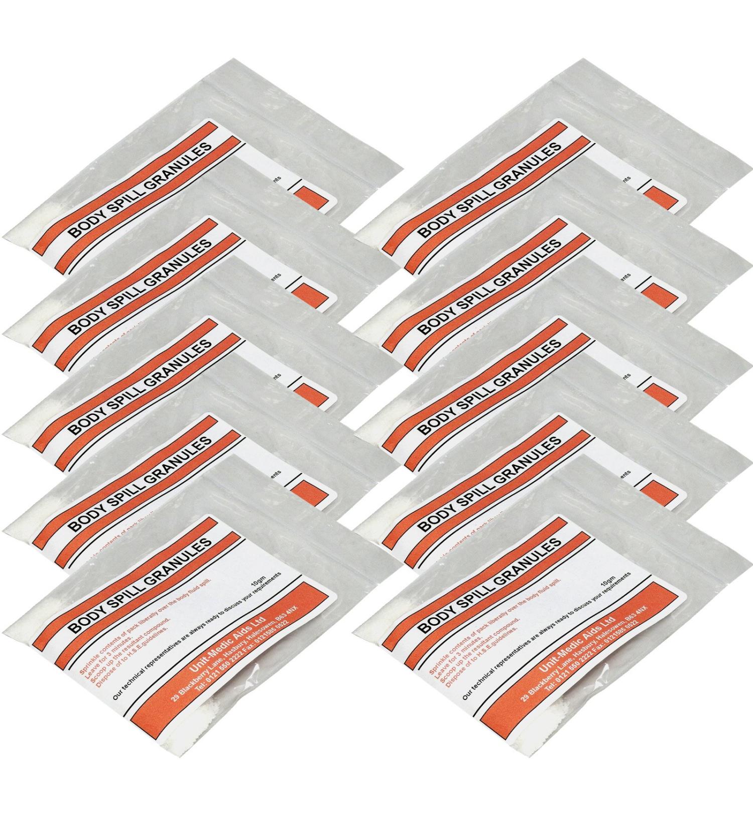 Qualicare Blood Body Fluid Spill Vomit Emergency Absorbent Granules 10 x 10g Sachet