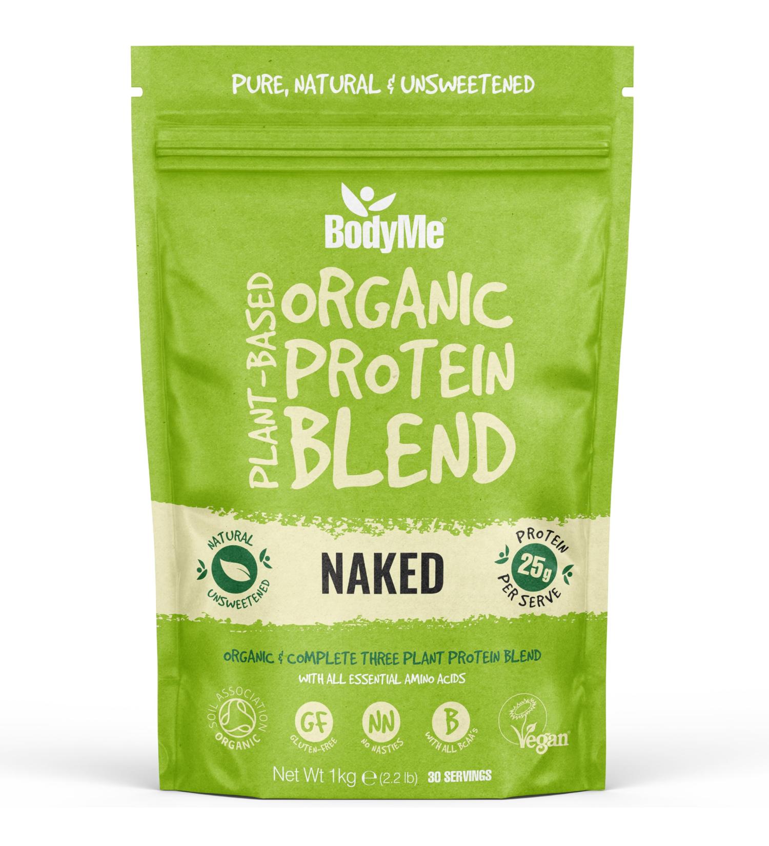 Bodyme Bio Vegan Protein Powder 1kg - Unsweetened Gluten-Free 24g Plant-Based Proteins All Essential Amino Acids - Naked of Course - Buy Online on GoSupps.com