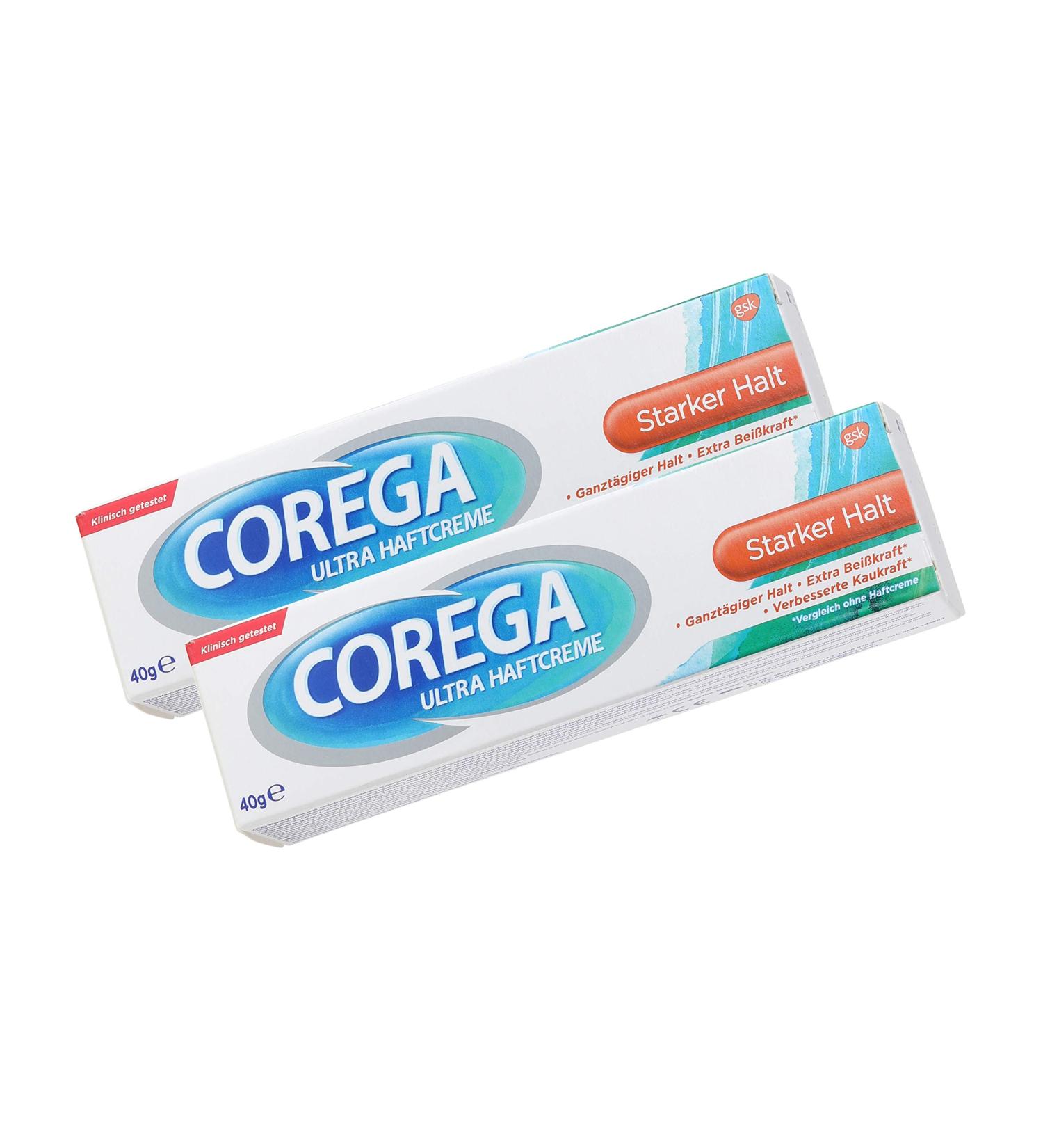 2x Corega Ultra Adhesive Cream 3D Hold Strong Hold 40g All-round protection