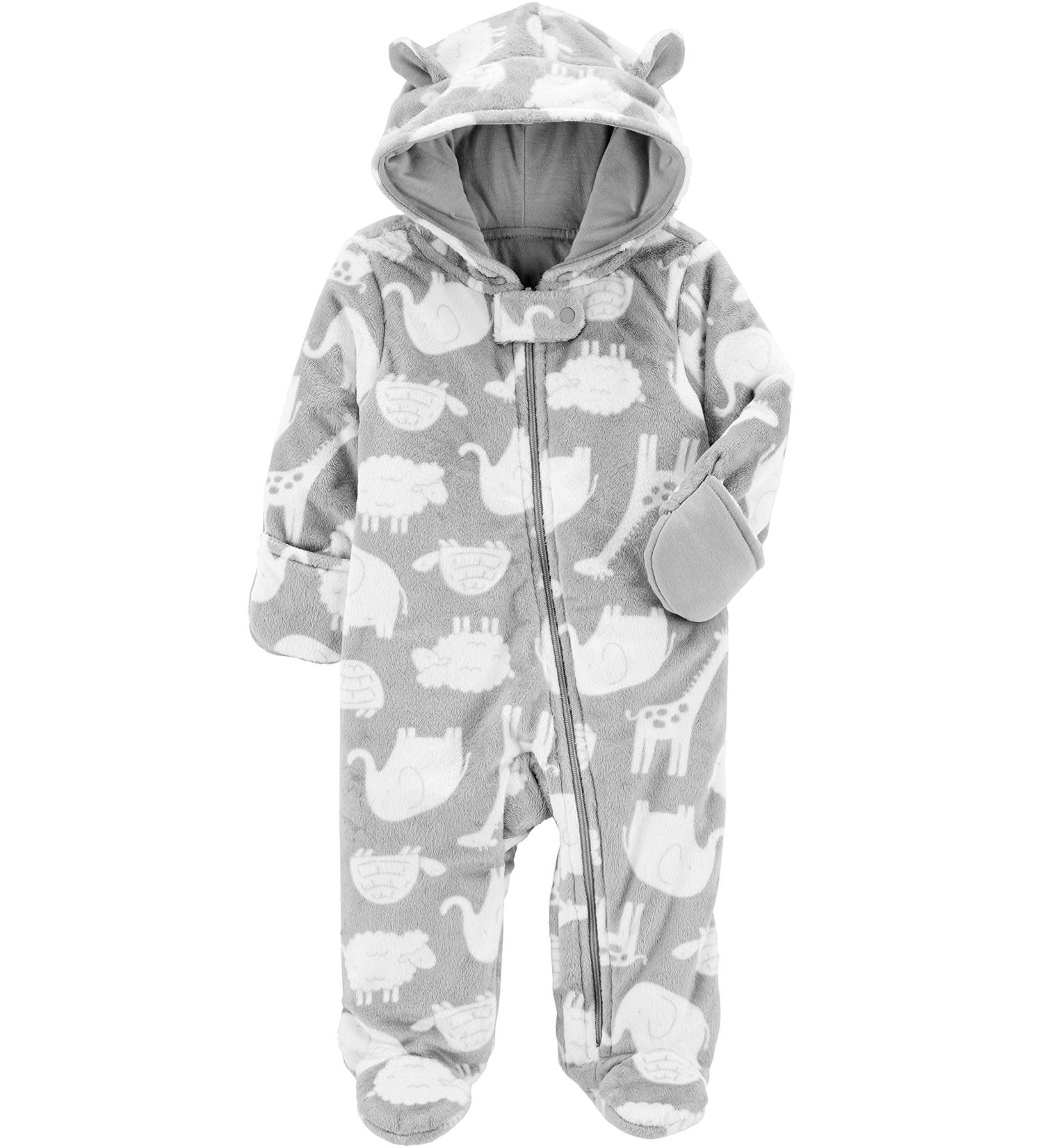 Simple Joys by Carter's Baby Fleece Footed Jumpsuit Pram Snowsuit 6-9 Months Grey Animal - Cozy and Cute Essentials for Your Little One - Buy Online on GoSupps.com
