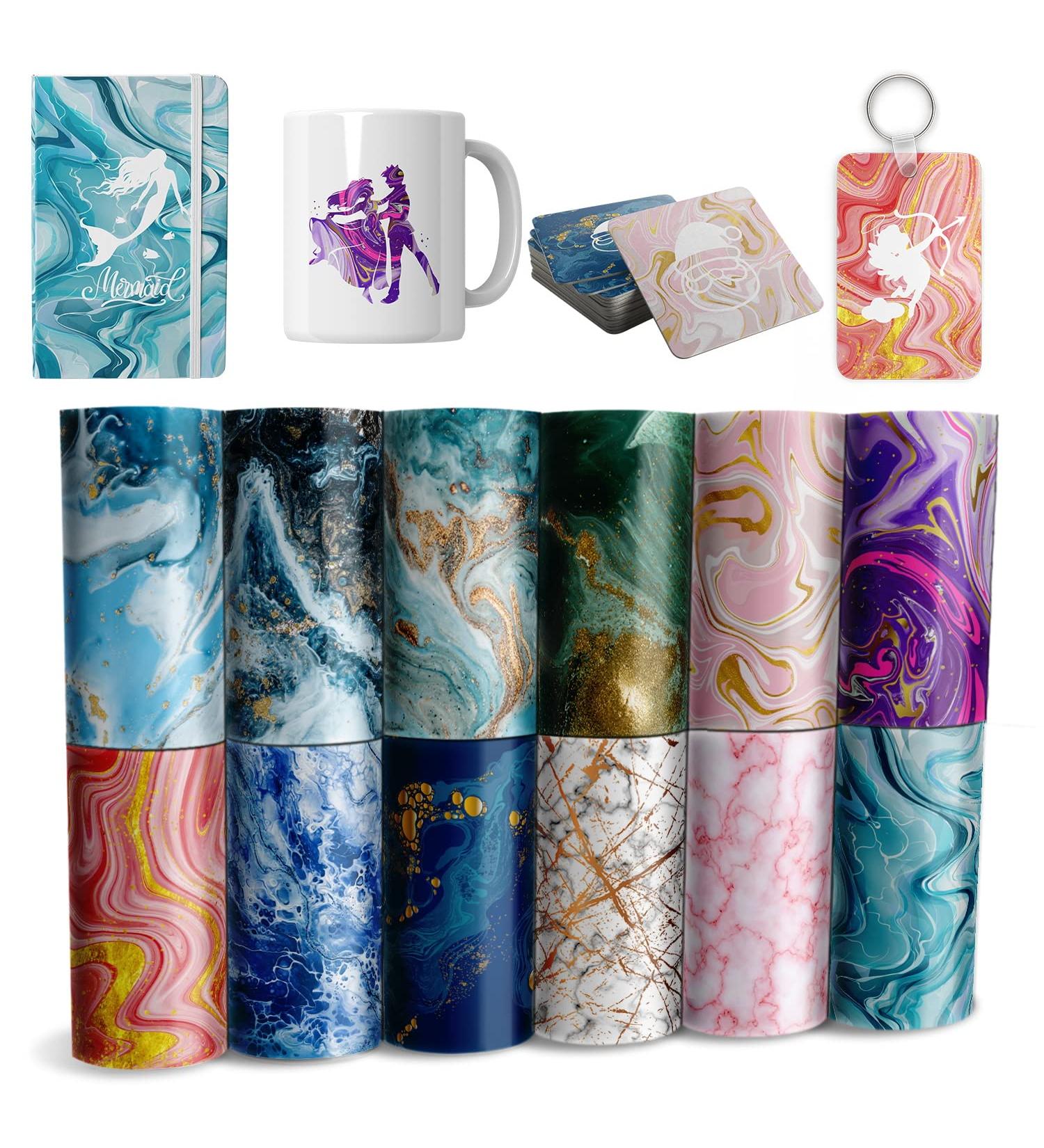 Watercolor Marble Infusible Transfer Ink Sheets - DIY Key Chain & T-Shirt Sublimation Paper Set (12 pcs, 12x4.5) - Buy Online on GoSupps.com