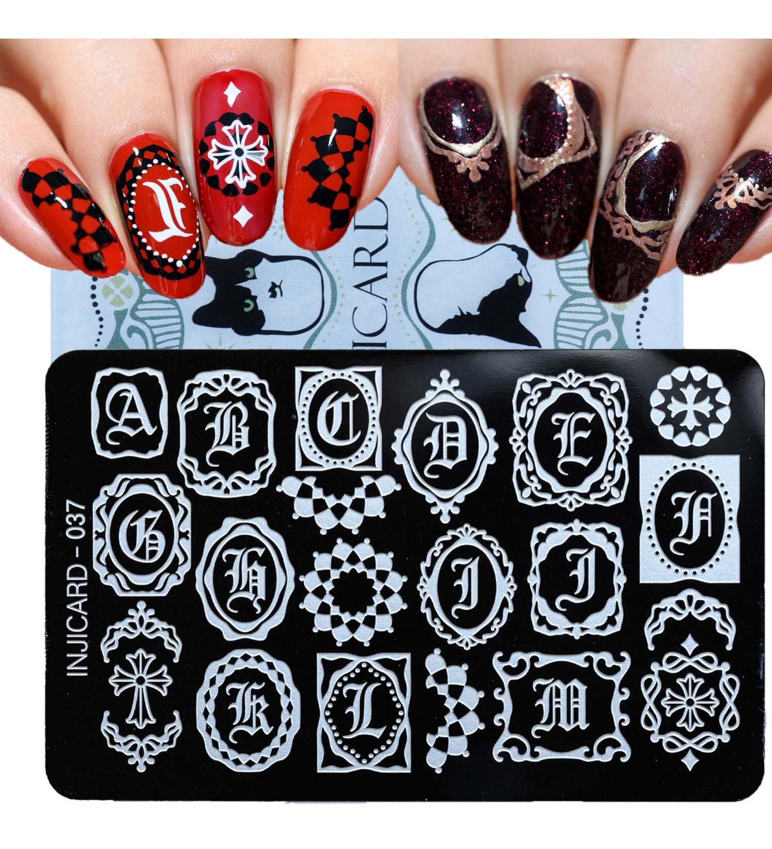 Injicard Gothic Font Nail Stamping Plate N to Z 038 + Scraper - Gothic Alphabet Designs - Buy Online on GoSupps.com