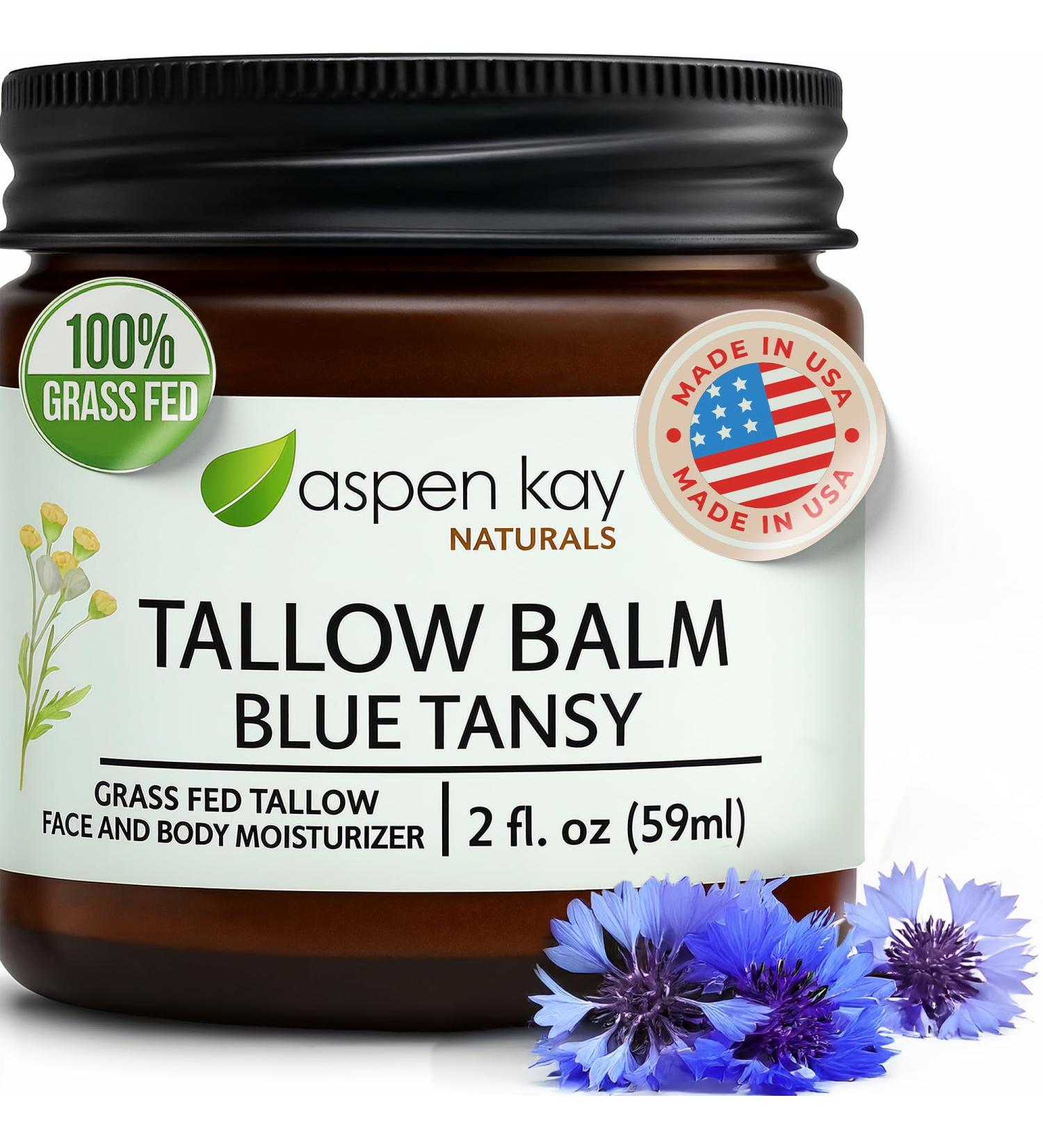Aspen Kay Naturals Handmade 100% Grass Fed Beef Tallow Balm for Skin Care With Organic Jojoba Oil + Chamomile (Blue Tansy) Organic Body Butter - 2 fl. oz. Made in USA Blue Tansy 2 Ounce (Pack of 1) - Buy Online on GoSupps.com