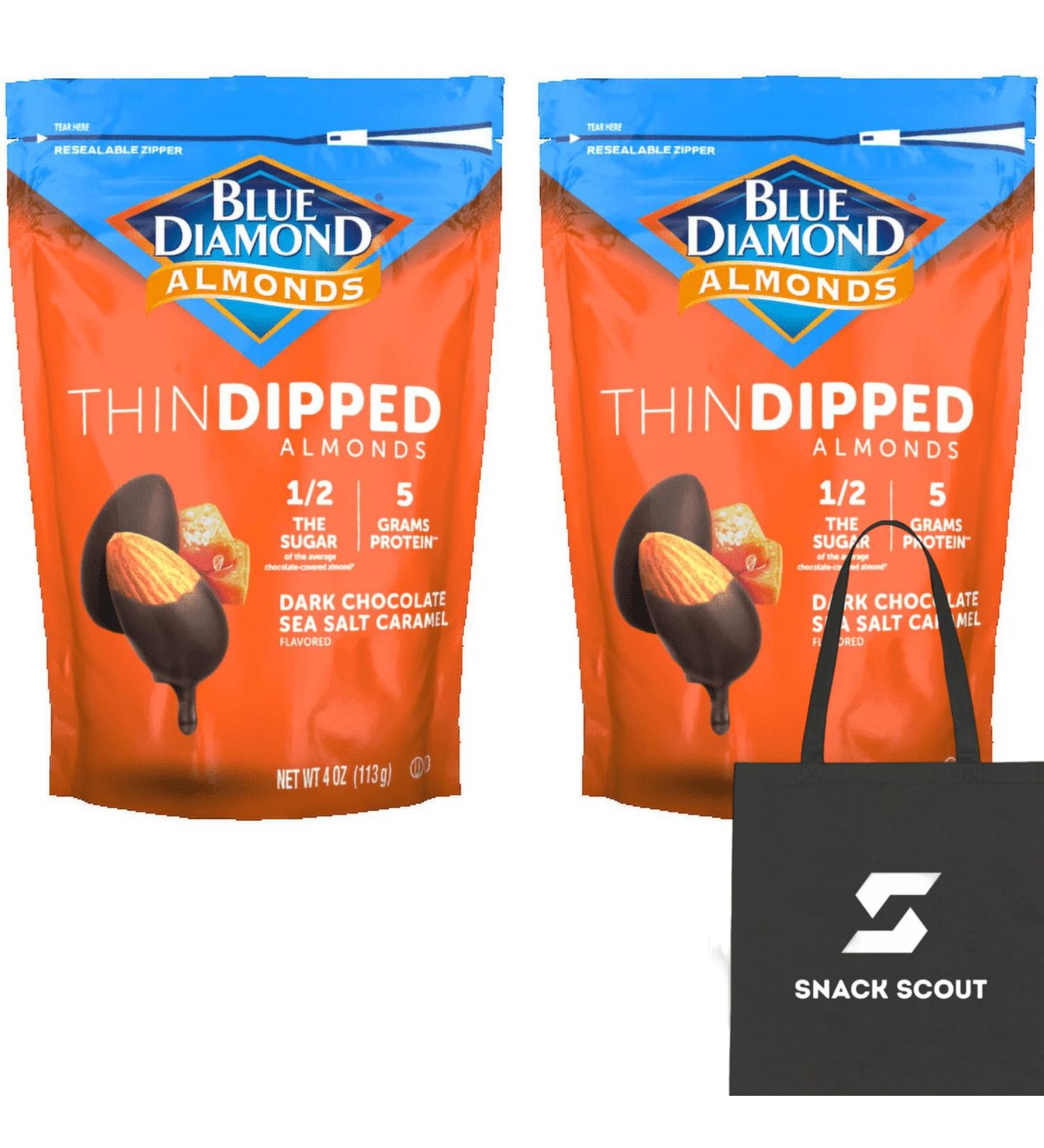 Blue Diamond Almonds Dark Chocolate Sea Salt Caramel Thin Dipped Covered Natural Almonds 4oz (Pack of 2) Bundle With a Snack Scout Lunch Bag - Buy Online on GoSupps.com