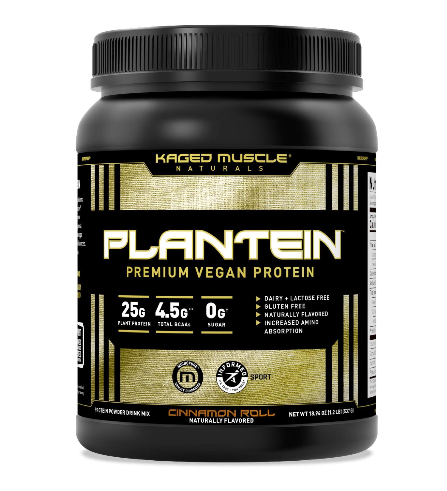 Kaged Muscle Plantein Vegan Protein Powder - Cinnamon Roll Flavor | Organic Pea Protein with Enhanced Absorption | 15 Servings (Pack of 1) - Buy Online on GoSupps.com