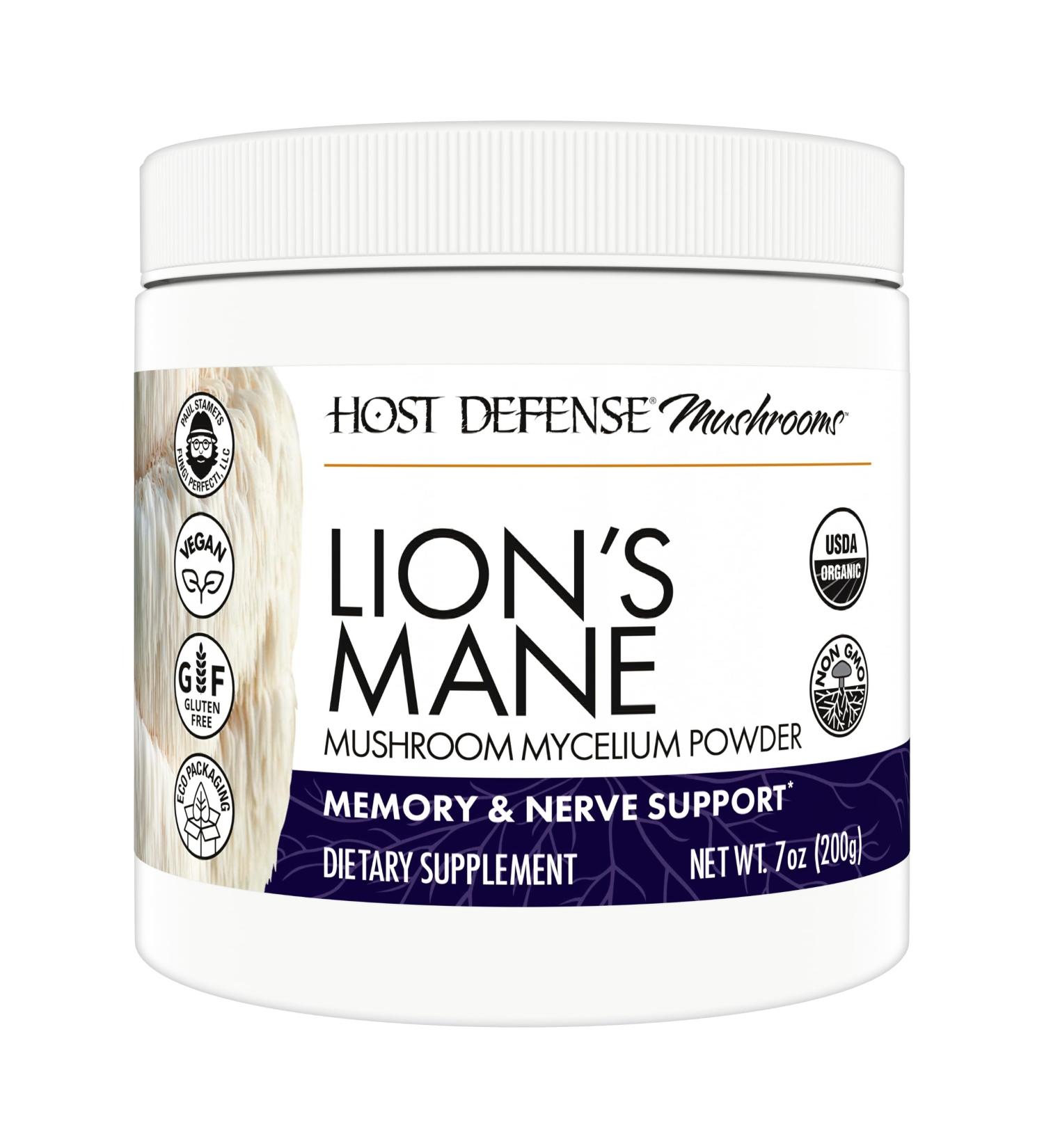 Host Defense Lion's Mane Powder - Brain Health Support Supplement - Mushroom Supplement to Support Focus & Memory Function - Immune & Nervous System Support Supplement - 7 oz (133 Servings)* 7 Ounce (Pack of 1) - Buy Online on GoSupps.com