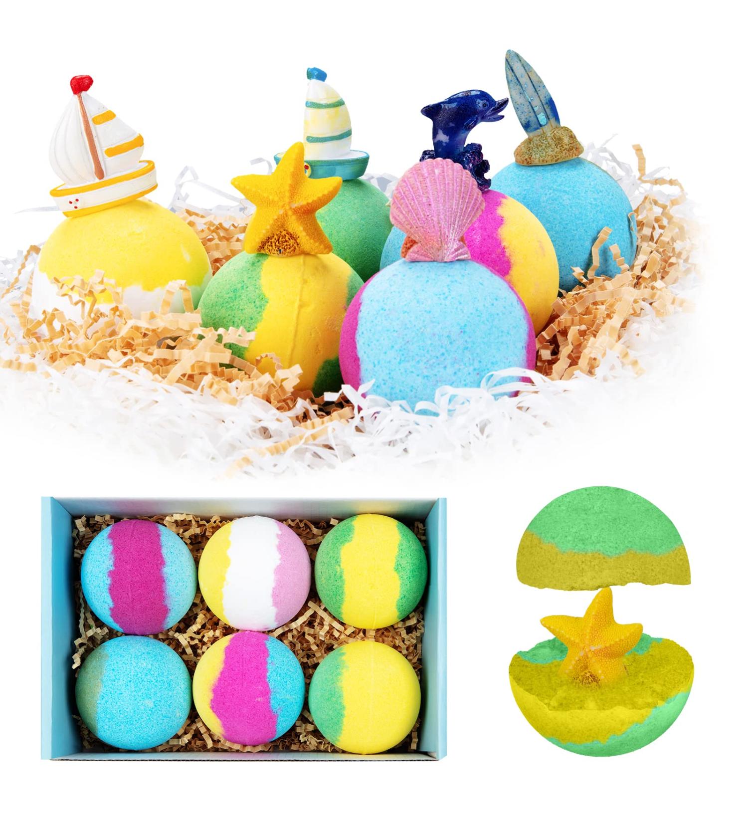 Nuoya Organic Bath Bombs for Kids - 6PCS Natural Bubble Bath with Surprise Inside, Handmade Moisturizing Shower Bombs for Birthday & Holiday Gifts - Buy Online on GoSupps.com