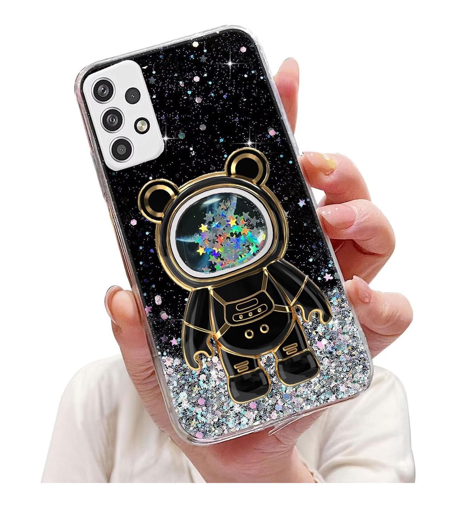 Tivenfezk Nadoli Astronaut Glitter Case for Samsung Galaxy A23 4G/5G - Soft Silicone Hidden Stand Black Caricature Design - Buy Online on GoSupps.com