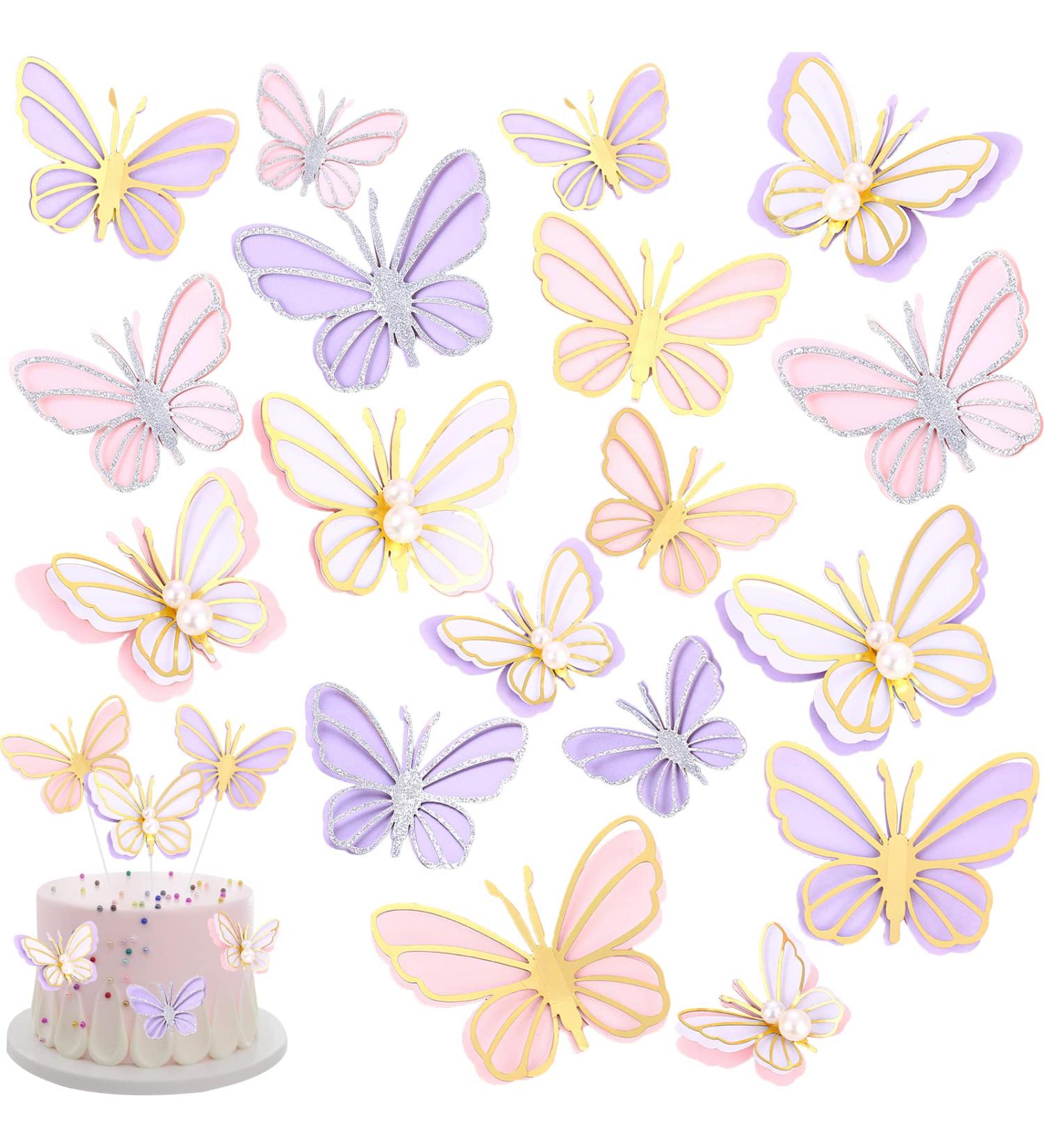 18Pcs Butterfly Cake Toppers 3D Butterfly Cupcake Toppers Pink Purple Gold Edge Mixed Size Butterfly Cupcake Toppers for Baby Shower Wedding Anniversary Birthday Party Cake Wall Decorations Supplies - Buy Online on GoSupps.com