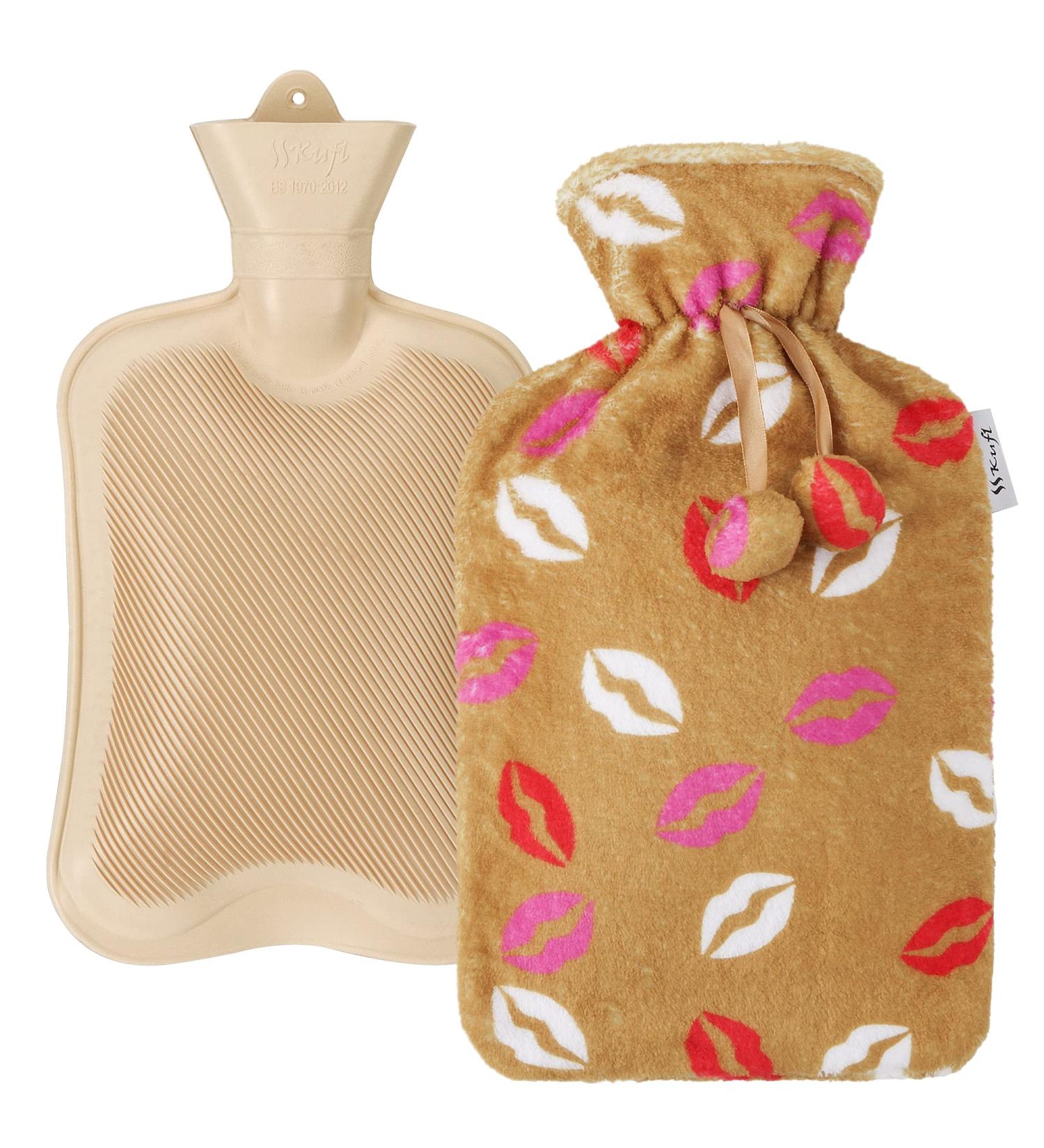 KUFL 2L Hot Water Bottle - Rubber & Soft Fleece Cover - Relieves Pain & Cramps - Ideal for Warmth on Cold Days - Beige - Buy Online on GoSupps.com