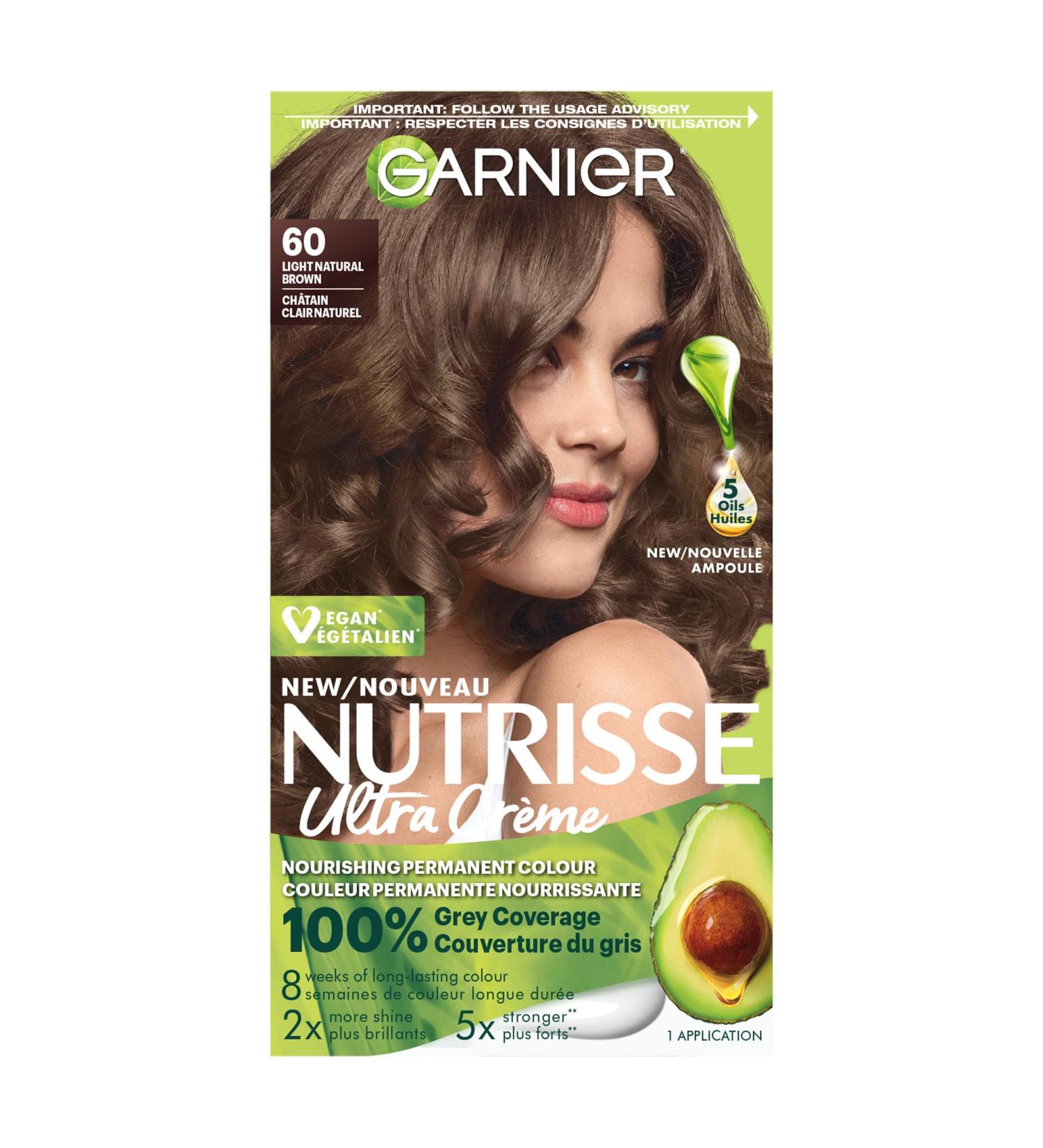 Garnier Nutrisse Ultra Cr me Permanent Hair Dye 100% Grey Coverage Vegan Formula Nourished Hair Long-Lasting Rich Colour 60 Light Natural Brown 1 Application Packaging May Vary BROWN SHADES 60 Light Natural Brown - Buy Online on GoSupps.com