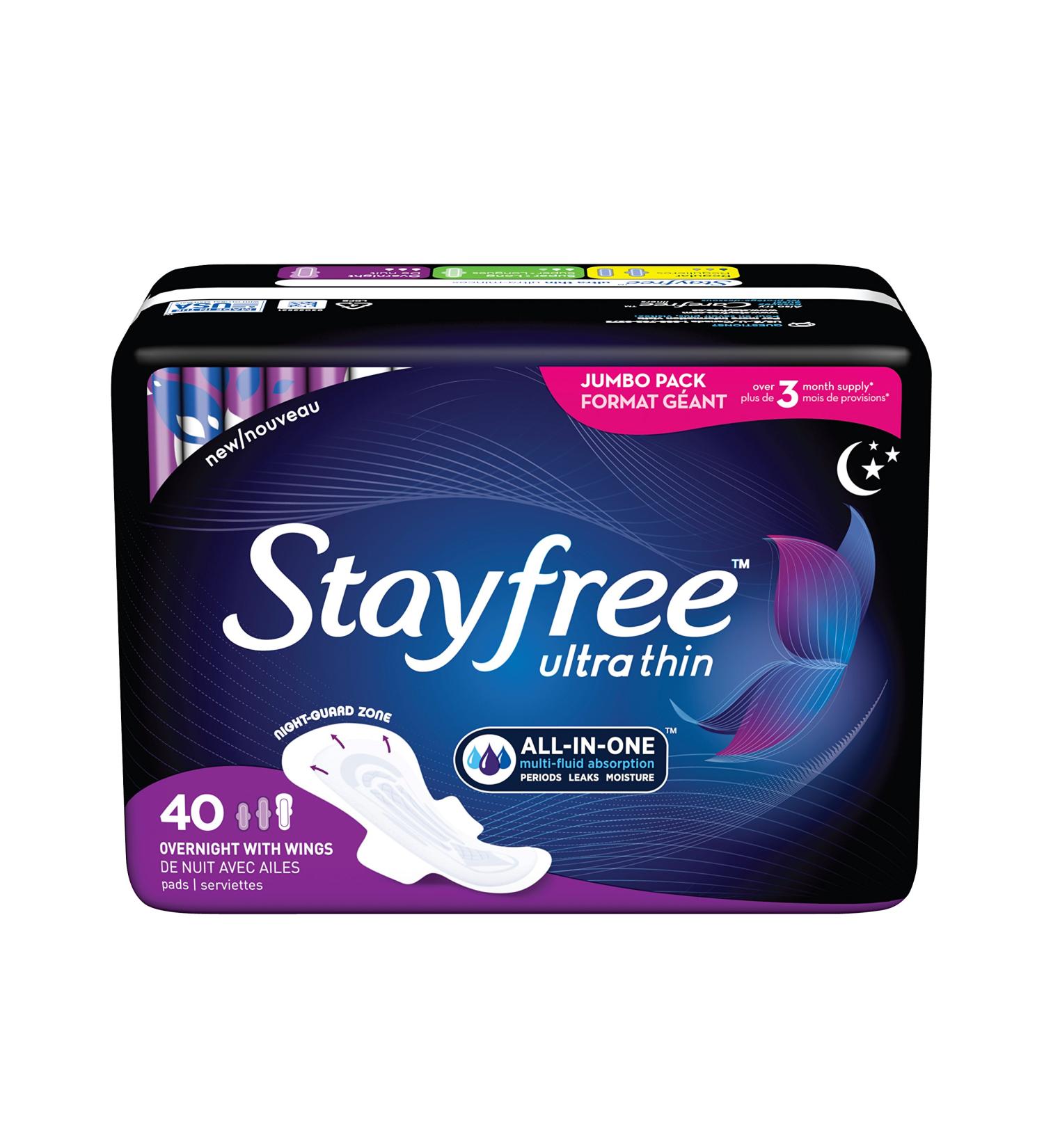 Stayfree Ultra Thin Overnight Pads with Wings for Women - 120 Count Pack - Reliable Protection and Absorbency for Leaks and Periods - Buy Online on GoSupps.com
