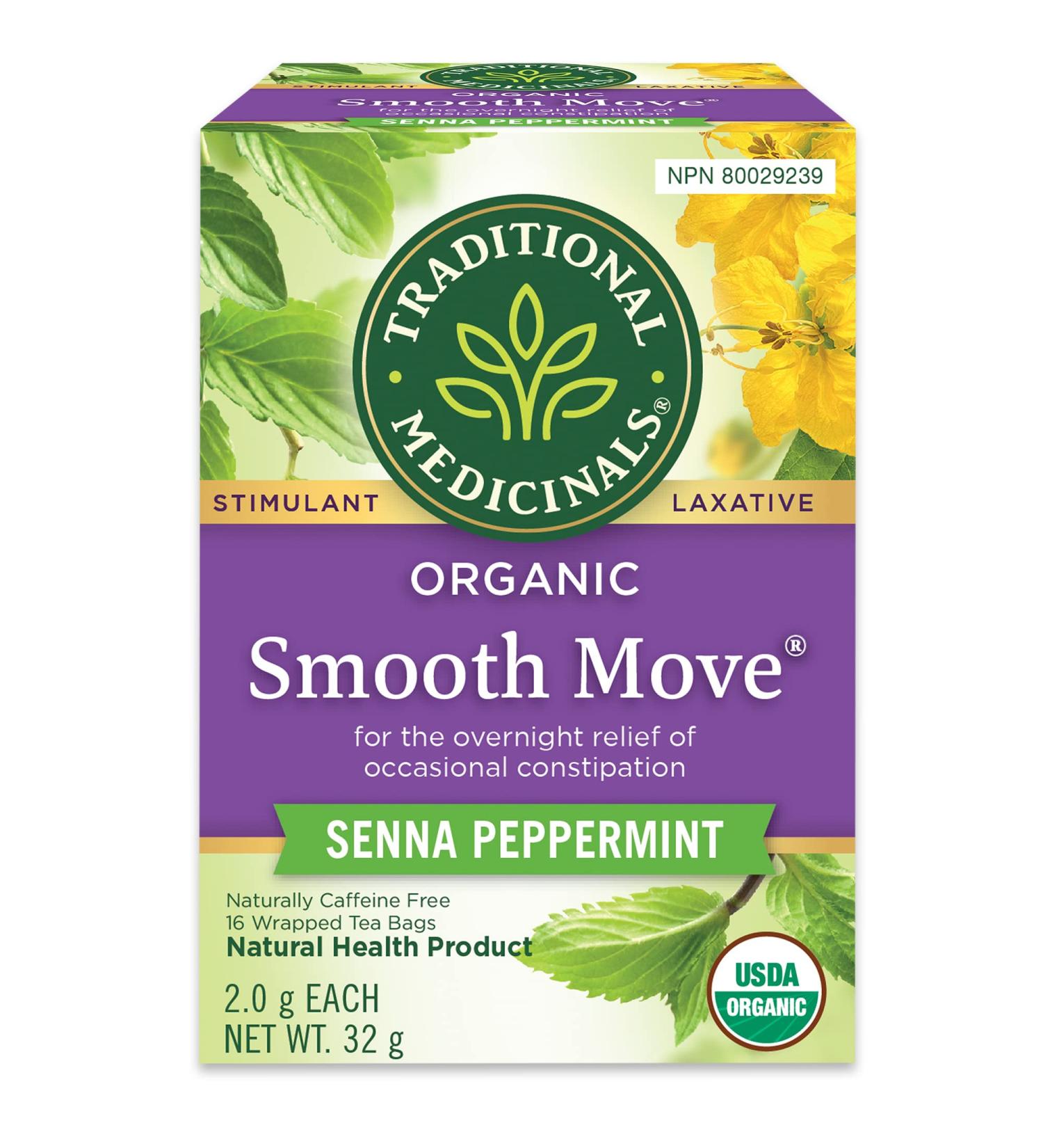 Traditional Medicinals - Organic Smooth Move Peppermint Laxative Herbal Tea (Pack of 1) - Gentle Overnight Relief of Occasional Constipation - 16 Tea Bags Total Smooth Move Peppermint Tea Peppermint 16 Count (Pack of 1) - Buy Online on GoSupps.com