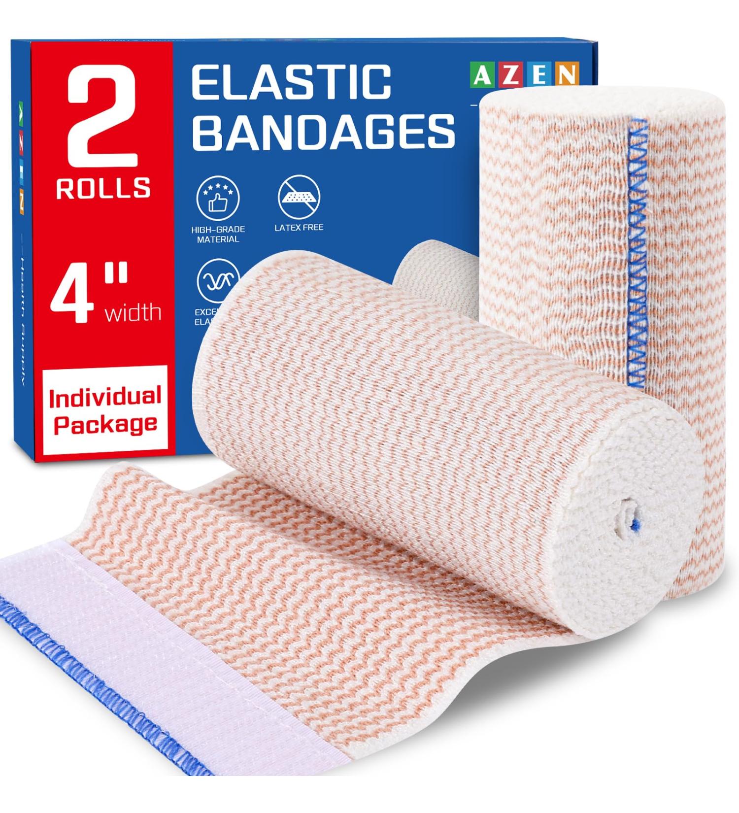 AZEN 4in Premium 2 Pack Elastic Bandage Wrap - Compression for Legs Ankle Knee & Tummy - Latex-Free Lymphedema Wraps - Buy Online on GoSupps.com