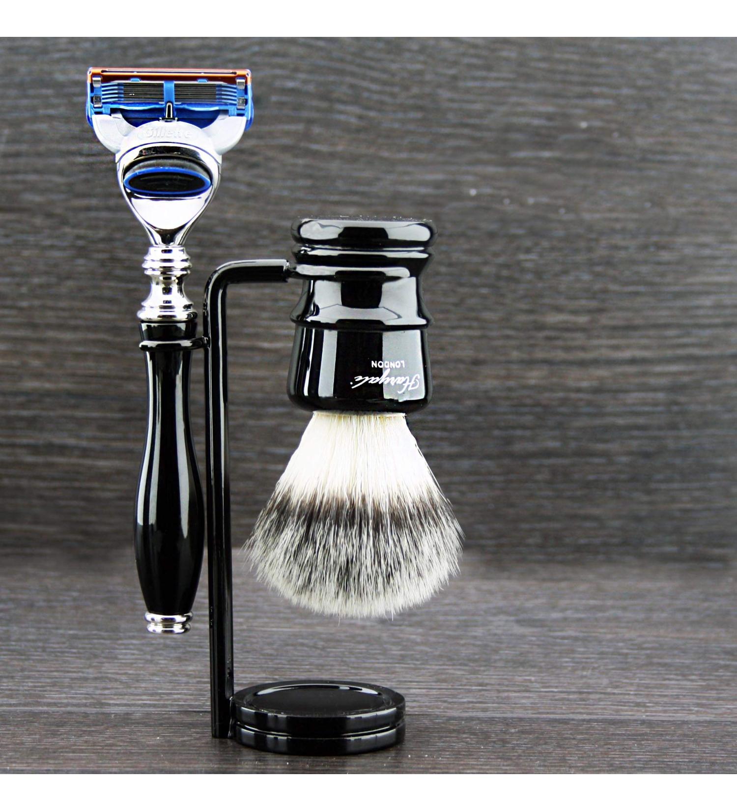 Premium 5-Edge Replacement Shaving Set | Synthetic Brush & Chrome-Plated Stand | International Shipping - Buy Online on GoSupps.com