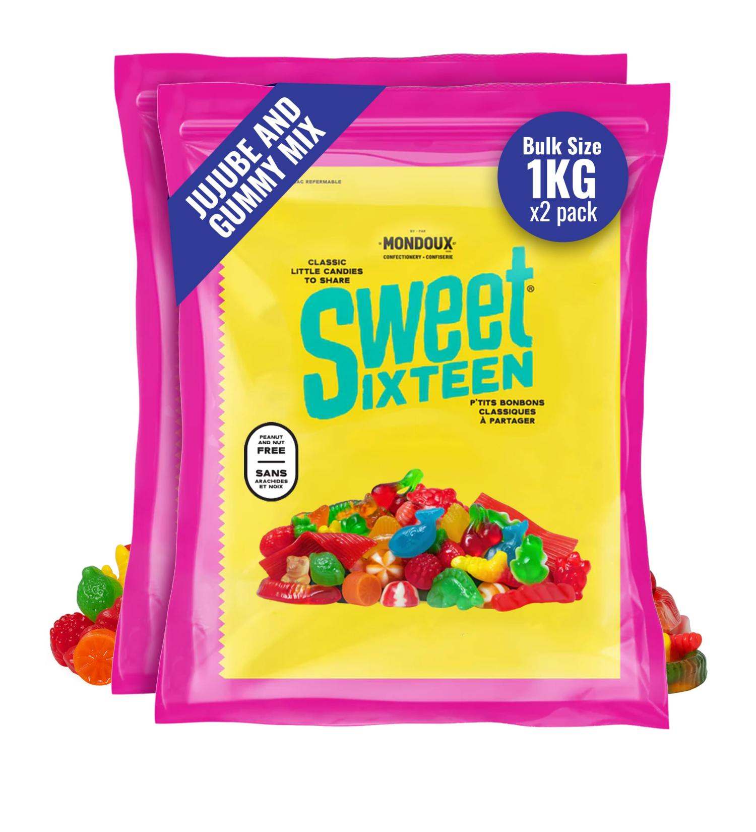 Sweet Sixteen Jujube & Gummy Candies Classic Mix of Sweet Gummies and Jujubes 2 packs x 1kg Peanut & Nut-Free Candies Soft Chewy and Always Fresh 1 kg (Pack of 2)