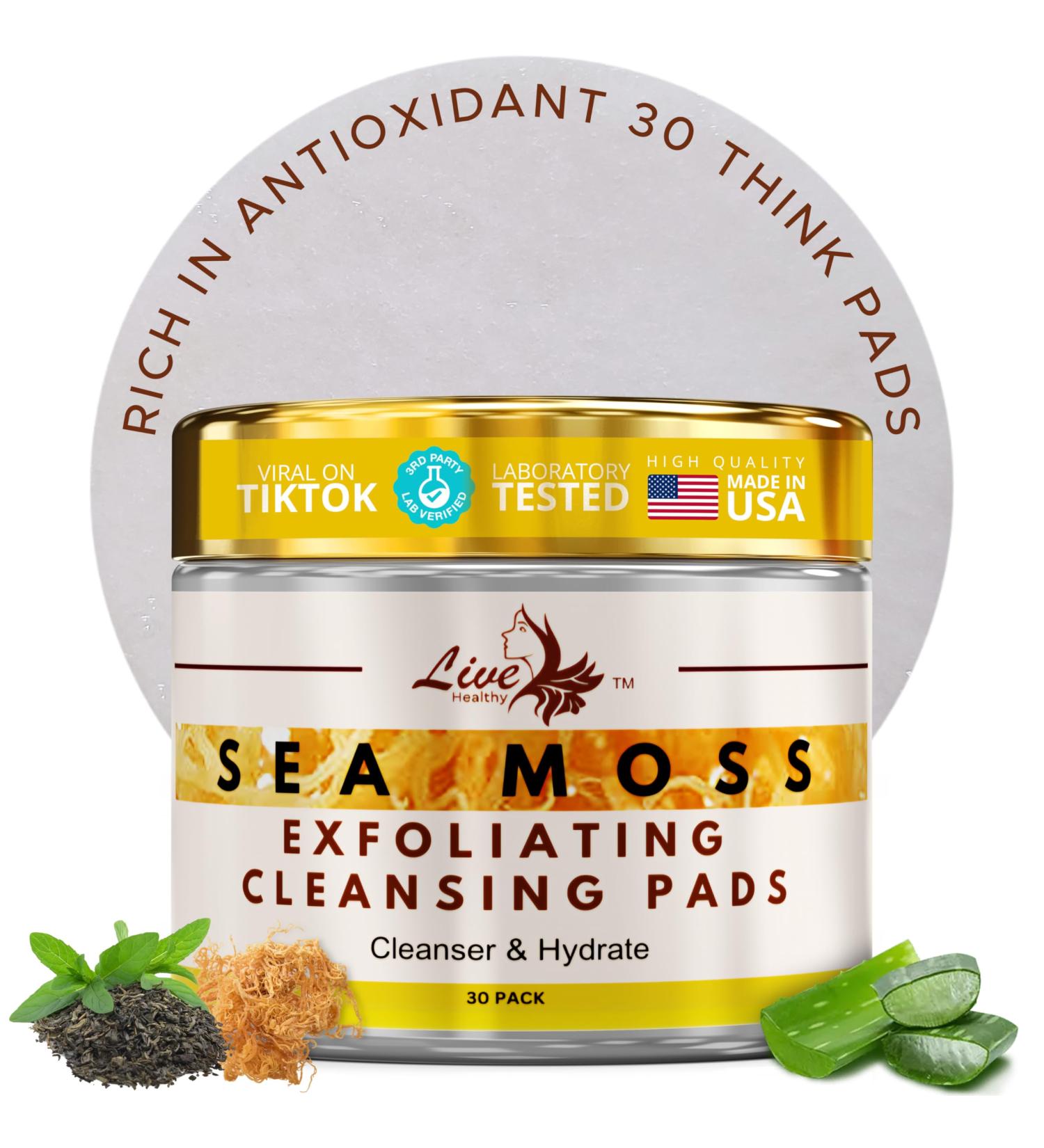Live Healthy The Original Kojic Acid & Sea Moss Cleansing Pads - Natural Face Cleanser with Vitamin E Glycolic Acid & Hyaluronic Acid - Clears Acne Face Peel Toner Pads - Made in USA | 30 Pack - Buy Online on GoSupps.com