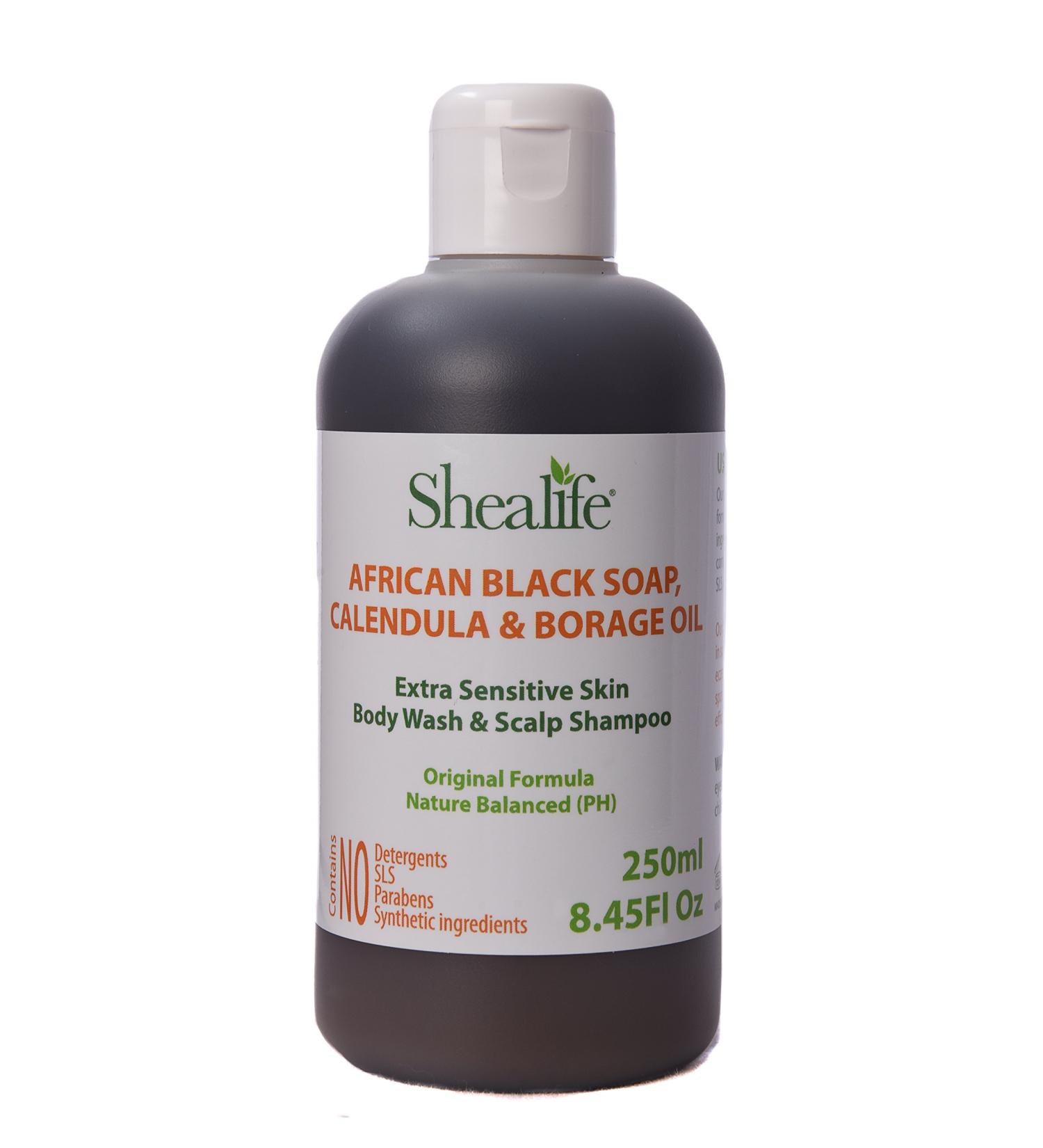 African Black Soap Liquid Calendula Borage Coconut Oil. No SLS Detergents & Parabens. Sensitive Skin types 250ml - Buy Online on GoSupps.com