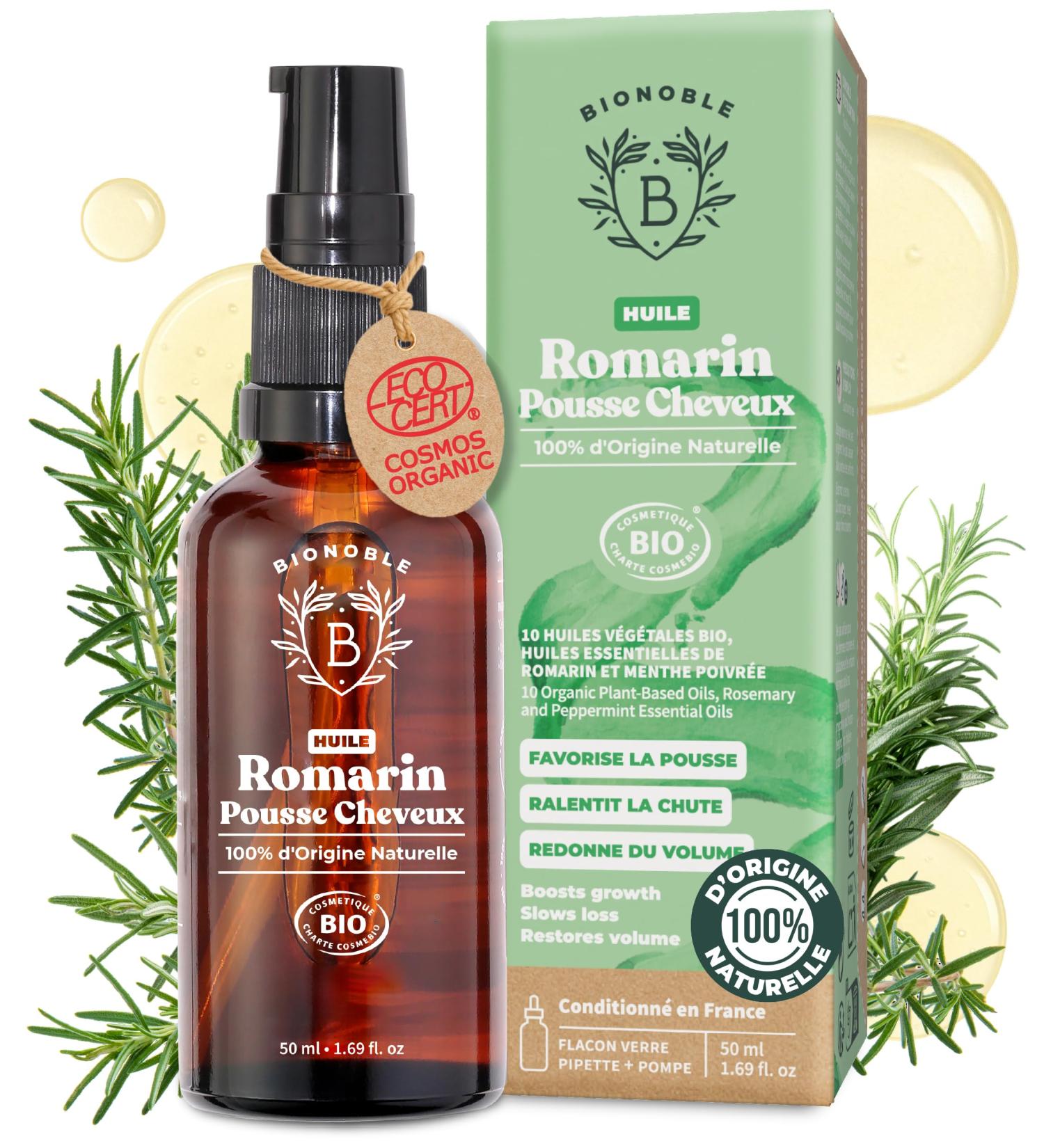  BIONOBLE BIONOBLE Rosemary Oil for Hair Growth - Promotes Growth and Slows Down - Rosemary Castor Argan and Jojoba Essential Oil - Rosemary Oil for Hair Growth - Glass Bottle + Pipette - 50 ml - Buy Online on GoSupps.com