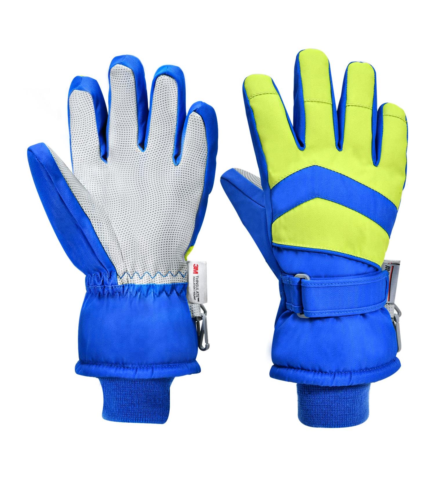 Leboom Ski gloves Kinder Gloves Children Waterproof Winter Gloves Children for 3-13 Years Girls and Boys Gifts Snowboard Running Cycling Hiking Blue 2 S- (5-7 years)