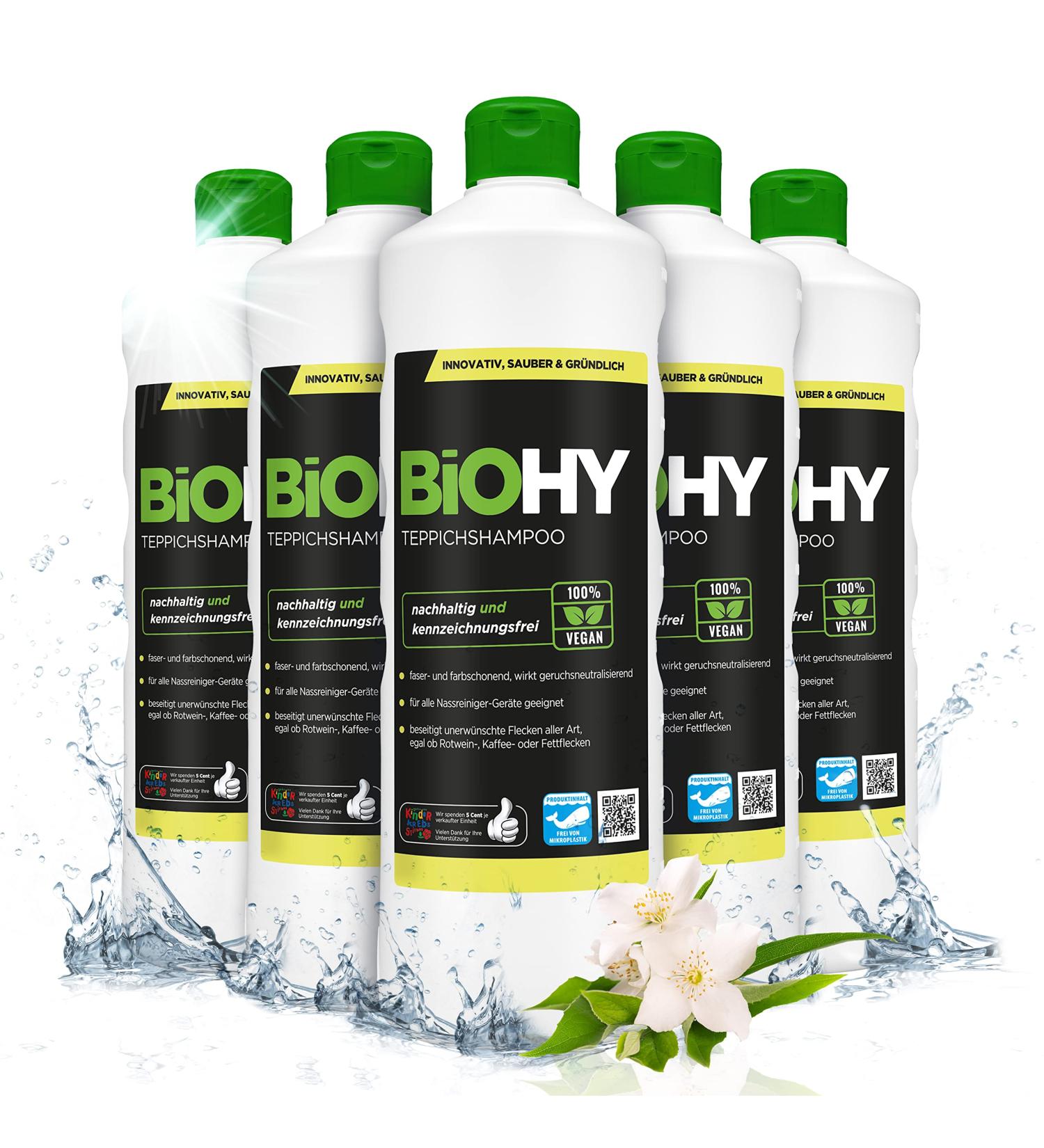 Biohy Carpet Shampoo (6 x 1L) | Powerful Organic Carpet Cleaner Concentrate | Gentle & Animal-Friendly Stain Removal Foam - Buy Online on GoSupps.com