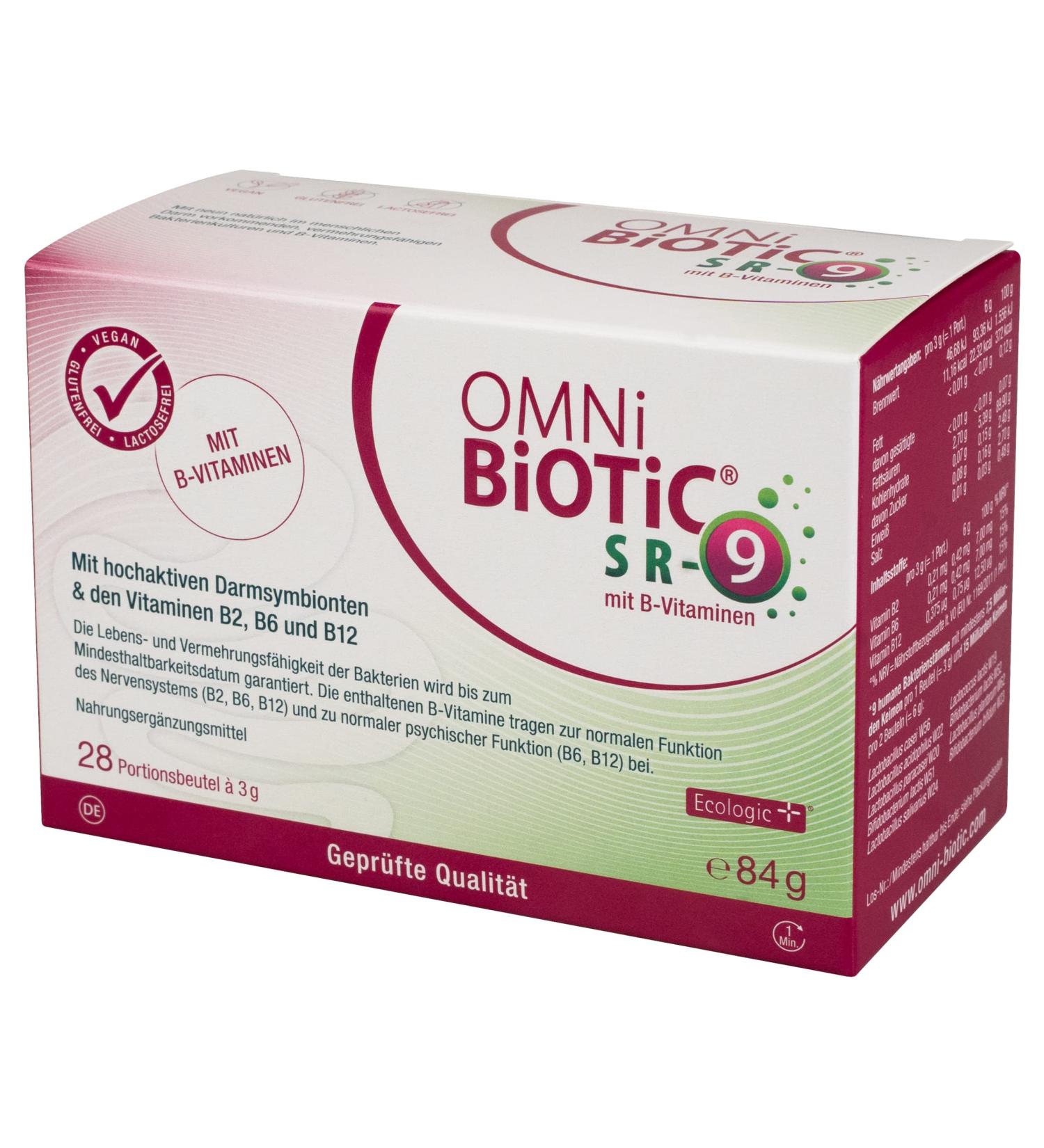 Omni Biotic SR-9 with B-Vitamins - 28 Portions (84g) | 9 Bacterial Strains | 15 Billion Probiotics Daily | Vegan Gluten-Free & Lactose-Free Powder for Daily Use - Buy Online on GoSupps.com