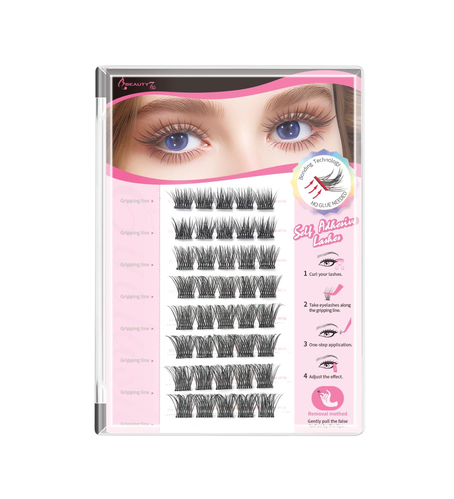 Beauty7 Self Adhesive Eyelashes - No Glue Needed Reusable Lash Clusters (40pcs) for DIY Lash Extension | Dense Fan Clusters - Buy Online on GoSupps.com