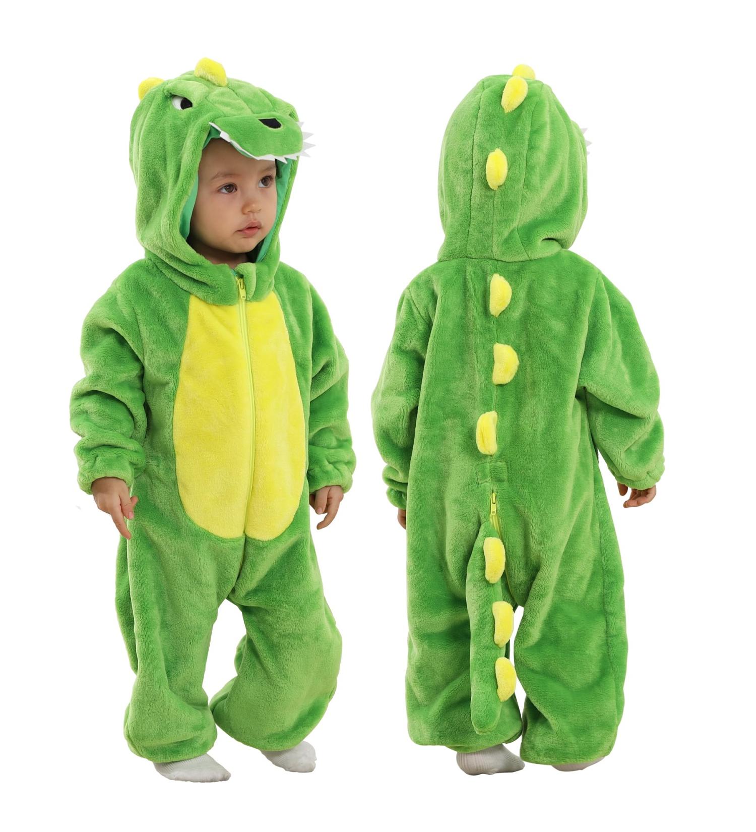 Doladola Unisex Kid's&Toddler's Green Dinosaur Flannel Hooded Rompers Jumpsuit 18-24 Months - Buy Online on GoSupps.com