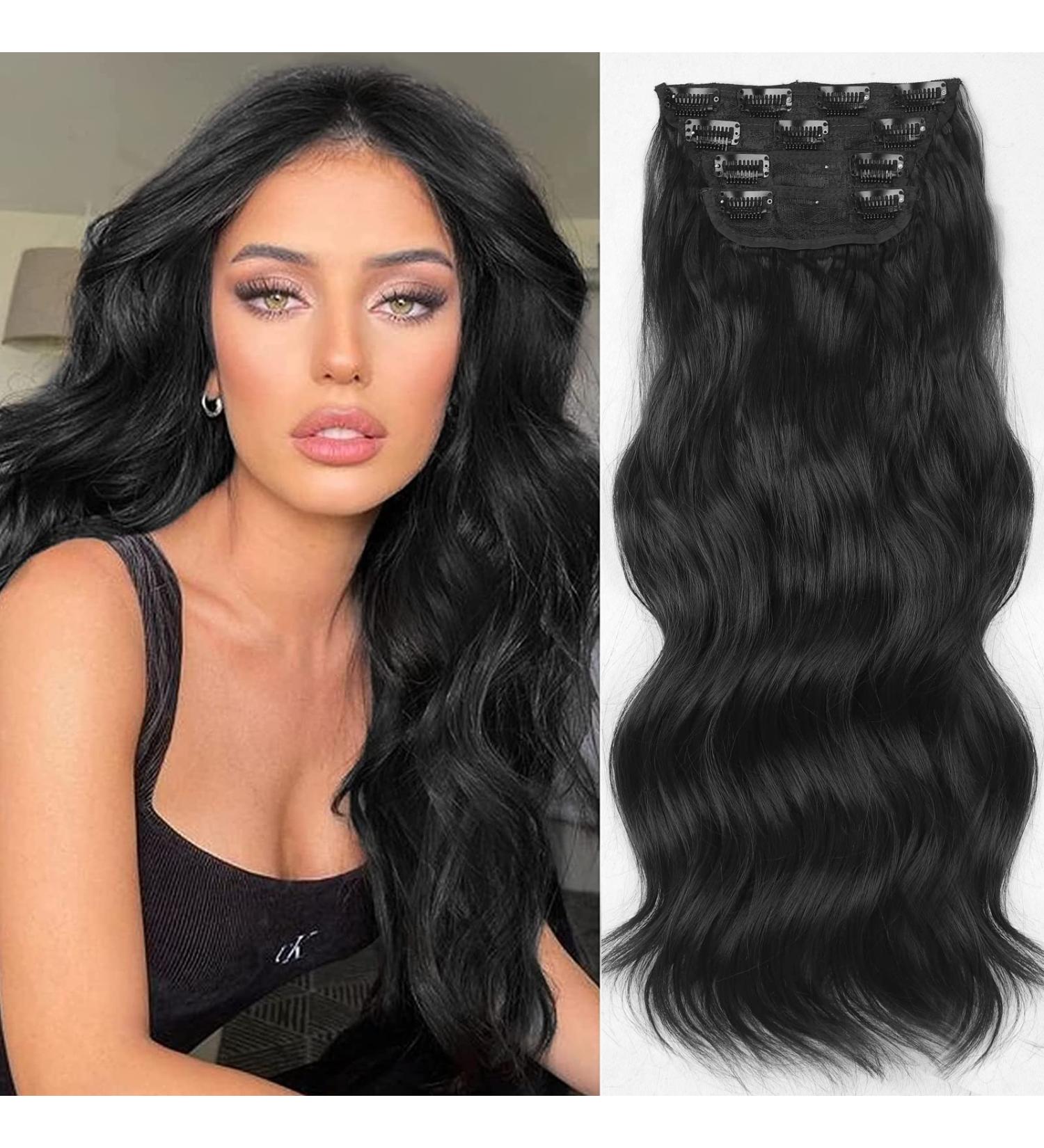 Lativ Clip in Hair Extensions - 4PCS Black Long Wavy Curly Hairpiece for Women - 20 Inches - Buy Online on GoSupps.com