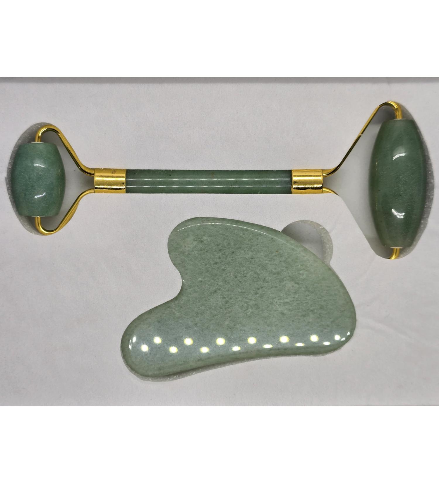 Jade Roller Gua Sha Set Natural Face Roller Skin Care Tools for Puffy Eyes Relief Anti Aging (Light Green Aventurine) - Buy Online on GoSupps.com