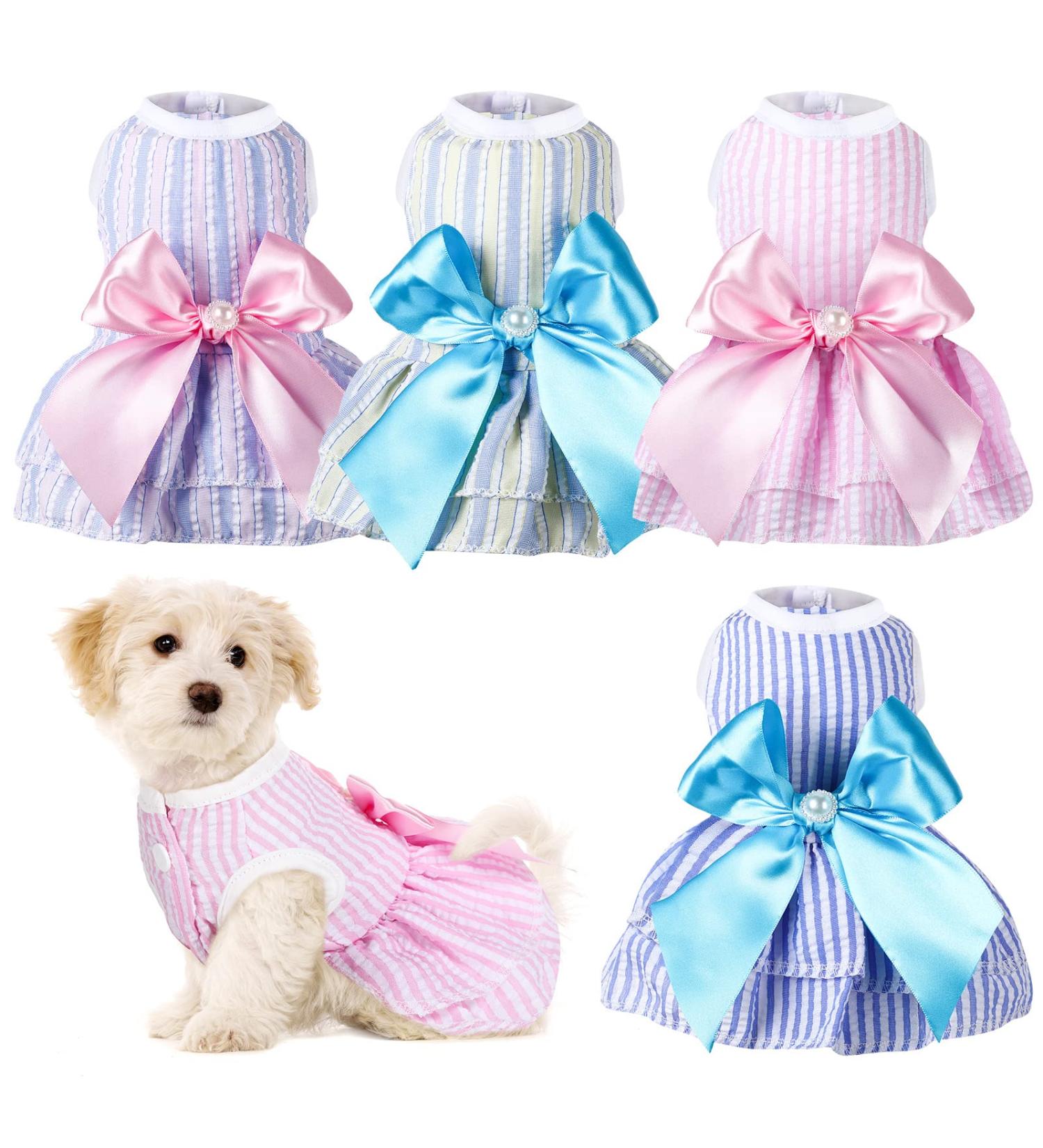 Summer Princess Pet Dress Set for Small Dogs - 4 Pieces Dog Tutu Skirt Apparel for Chihuahua, Yorkies, Puppies - Cute Girl Puppy Clothes and Outfits - Buy Online on GoSupps.com