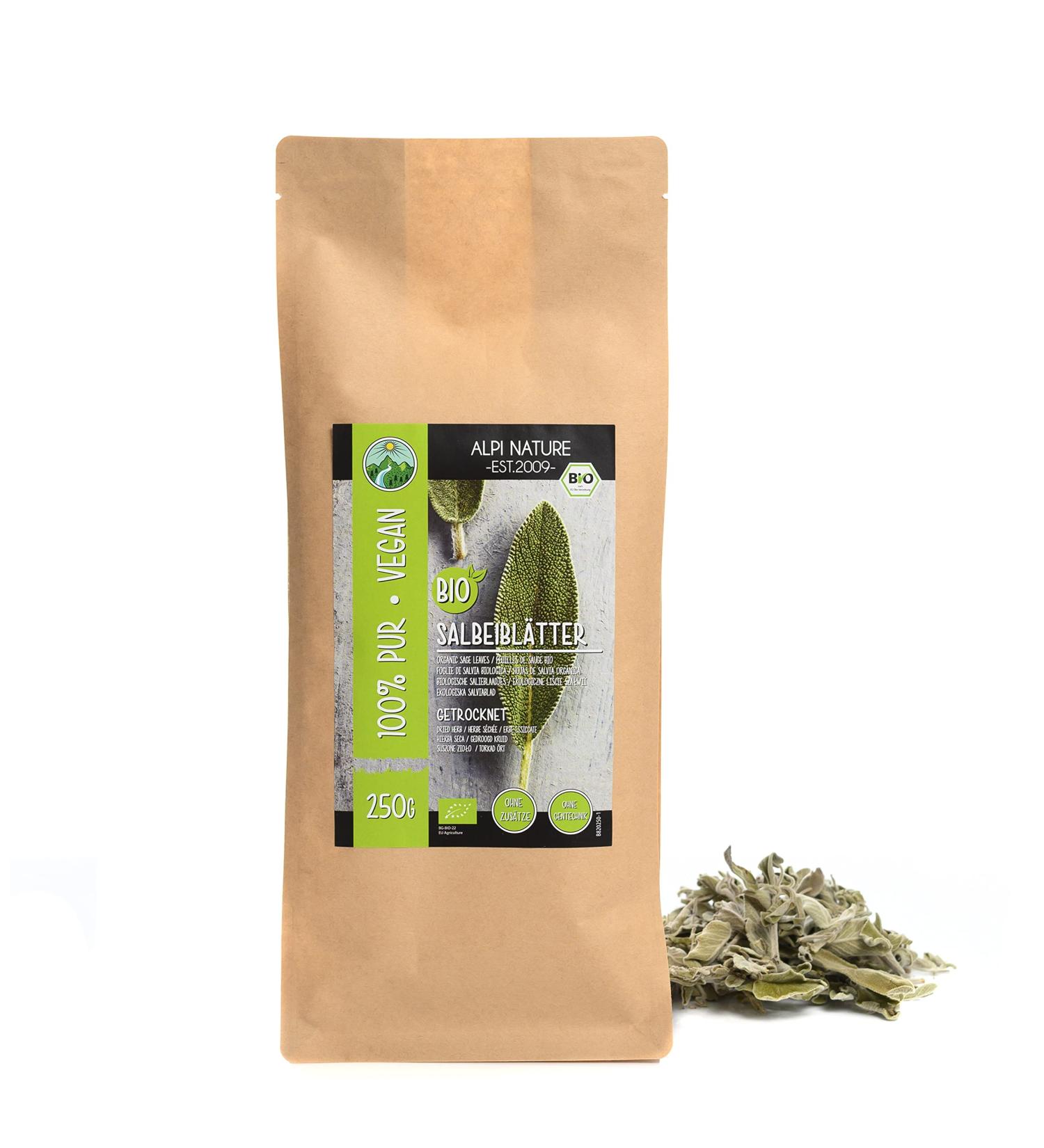 Organic whole sage leaves (250g) whole organic sage controlled organic sage leaves delicately dried 100% pure and natural - Buy Online on GoSupps.com