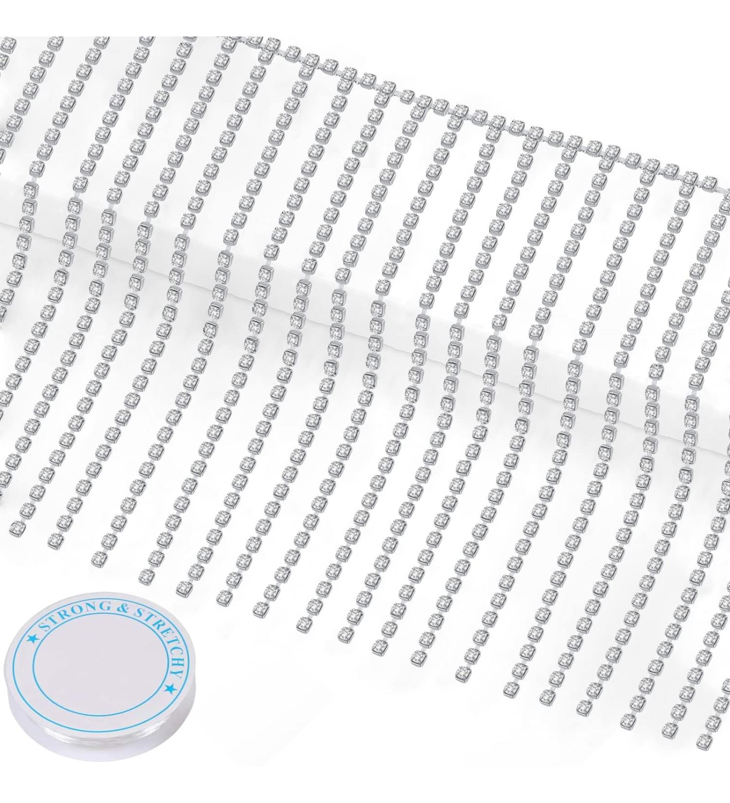 Silver Rhinestone Chain Belt & Fringe Trim with Crystal String - Perfect for Sewing, Crafts, Wedding Dress & DIY Decor - 1 Yard - Buy Online on GoSupps.com