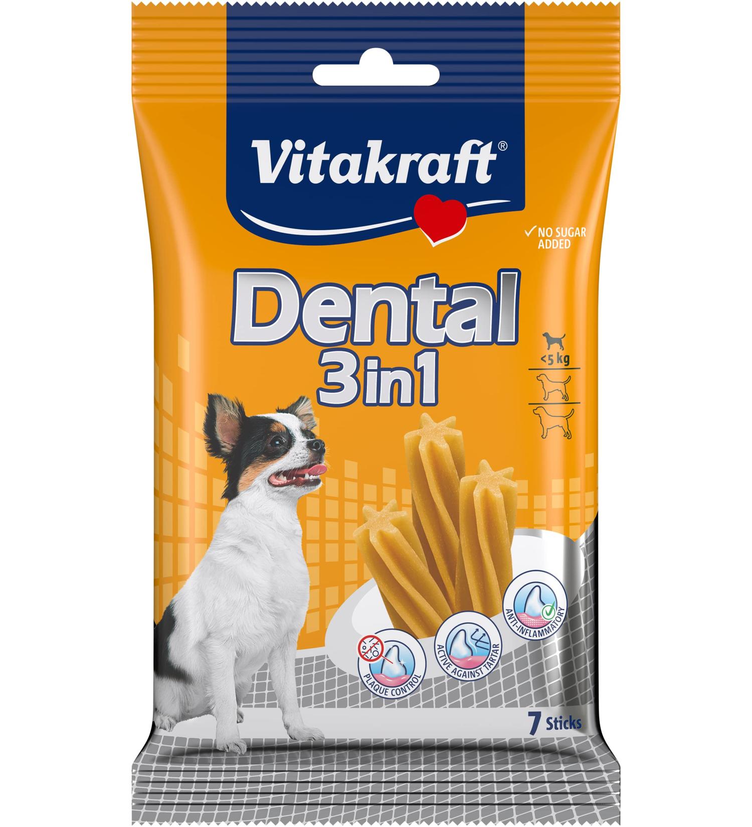 Vitakraft Dental 3in1 for Dogs up to 5 KG - 7 Piece Pack | Premium Dental Care Chews for Healthy Teeth & Gums - International Shipping Available - Buy Online on GoSupps.com