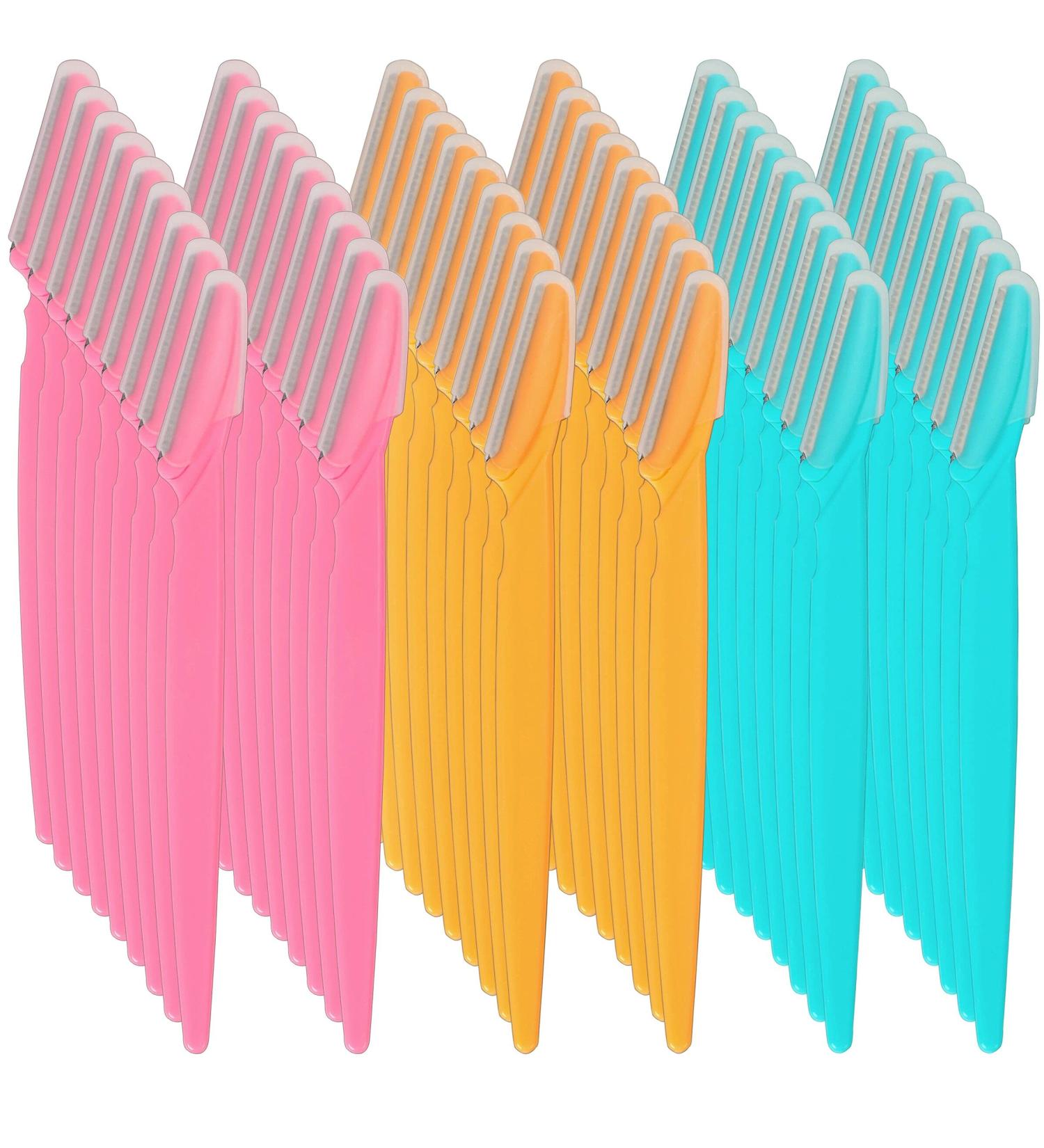 54 Pcs Eyebrow Razors with Safety Cover - Easy to Use Face Razor for Women and Men - Smooth Away Peach Fuzz - Eyebrow Knife for Trimming and Shaping (3 Colors) - Buy Online on GoSupps.com