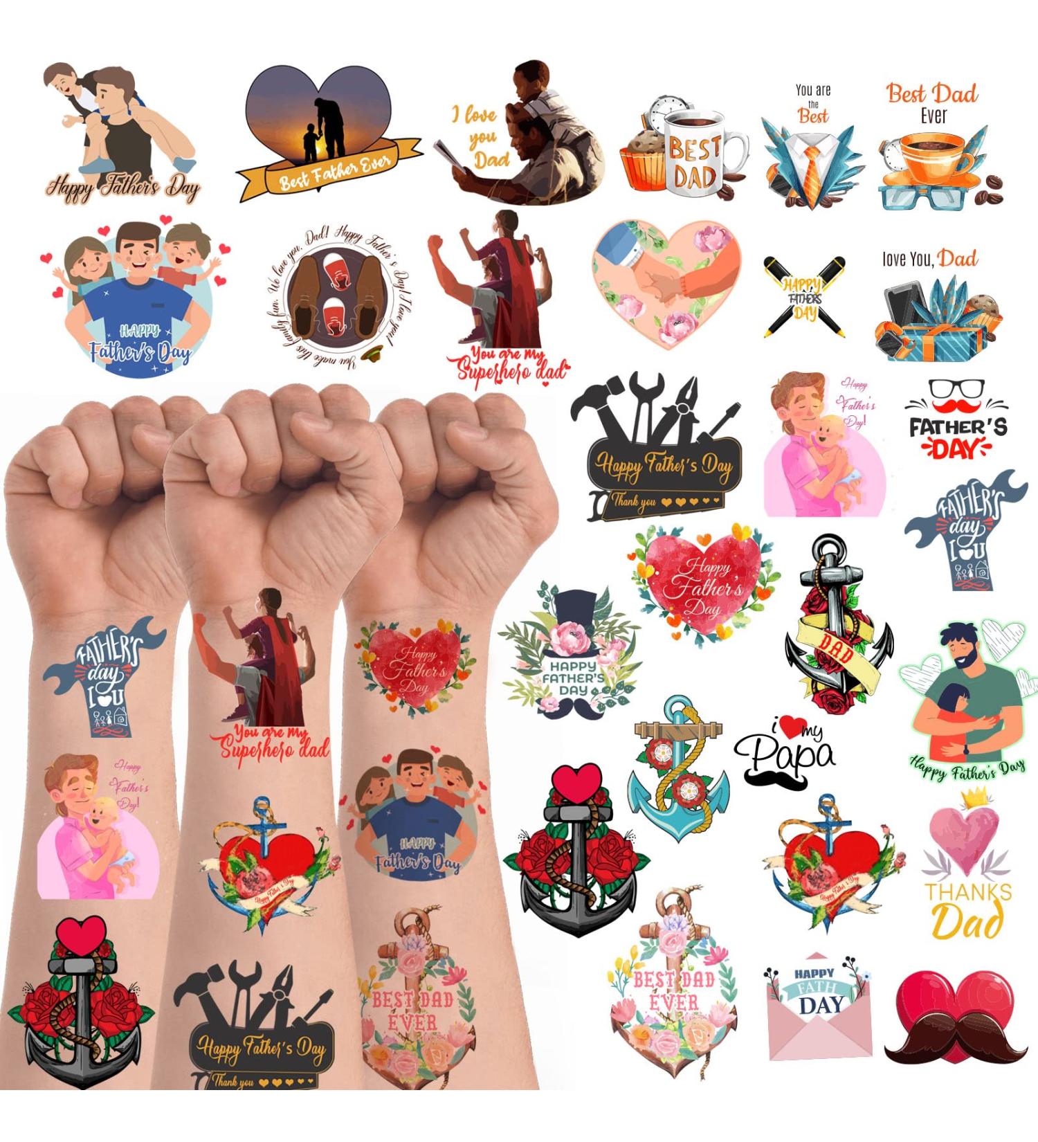 Father's Day Temporary Tattoos - 12 Sheets, 112 Pieces, Dad Themed Stickers for Party Decorations and Favors - Buy Online on GoSupps.com